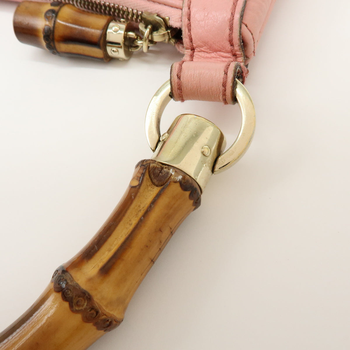 GUCCI Bamboo Leather Hand Bag Shoulder Bag Studs Pink 137378