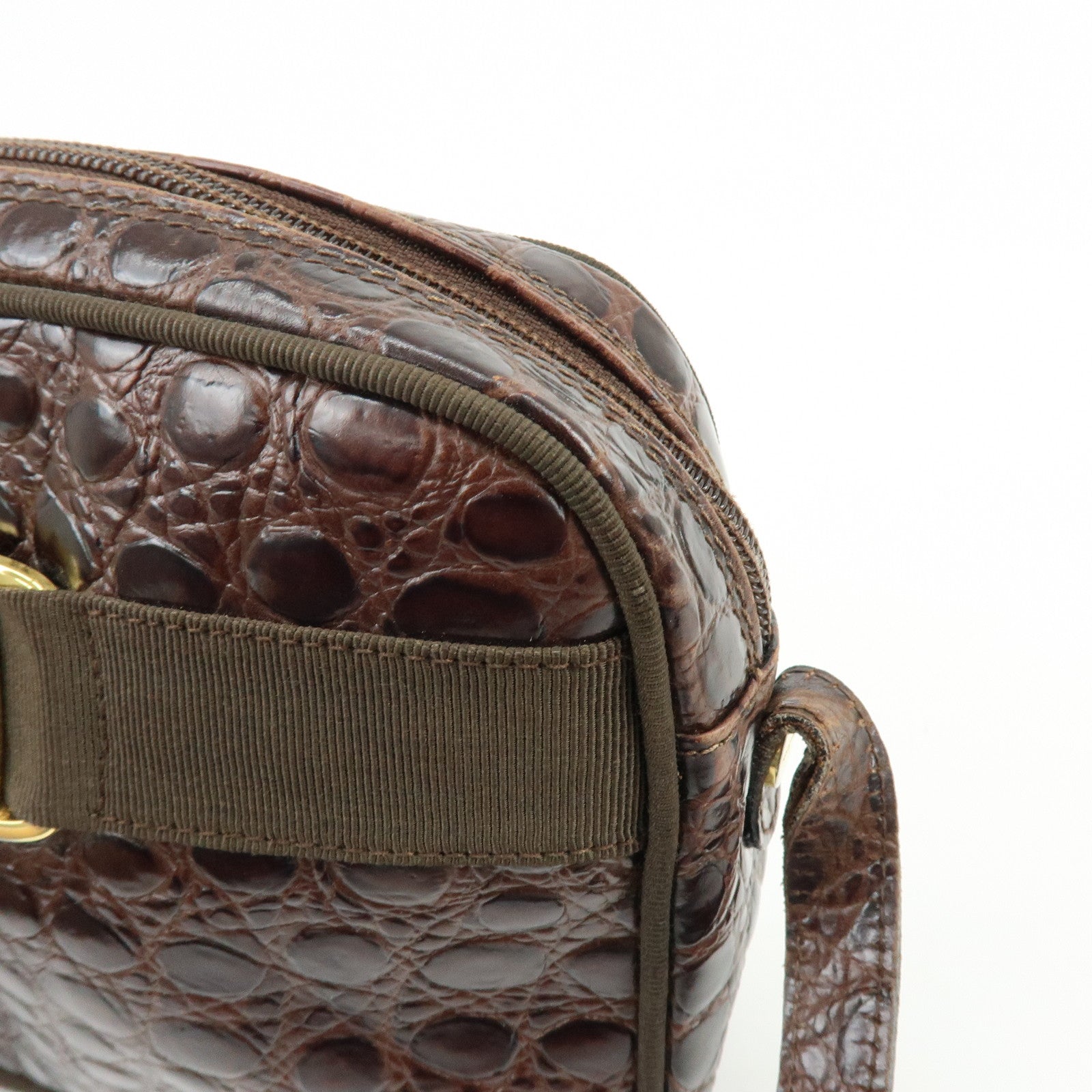 Ferragamo Vara Embossed Leather Shoulder Bag Crossbody Bag Brown