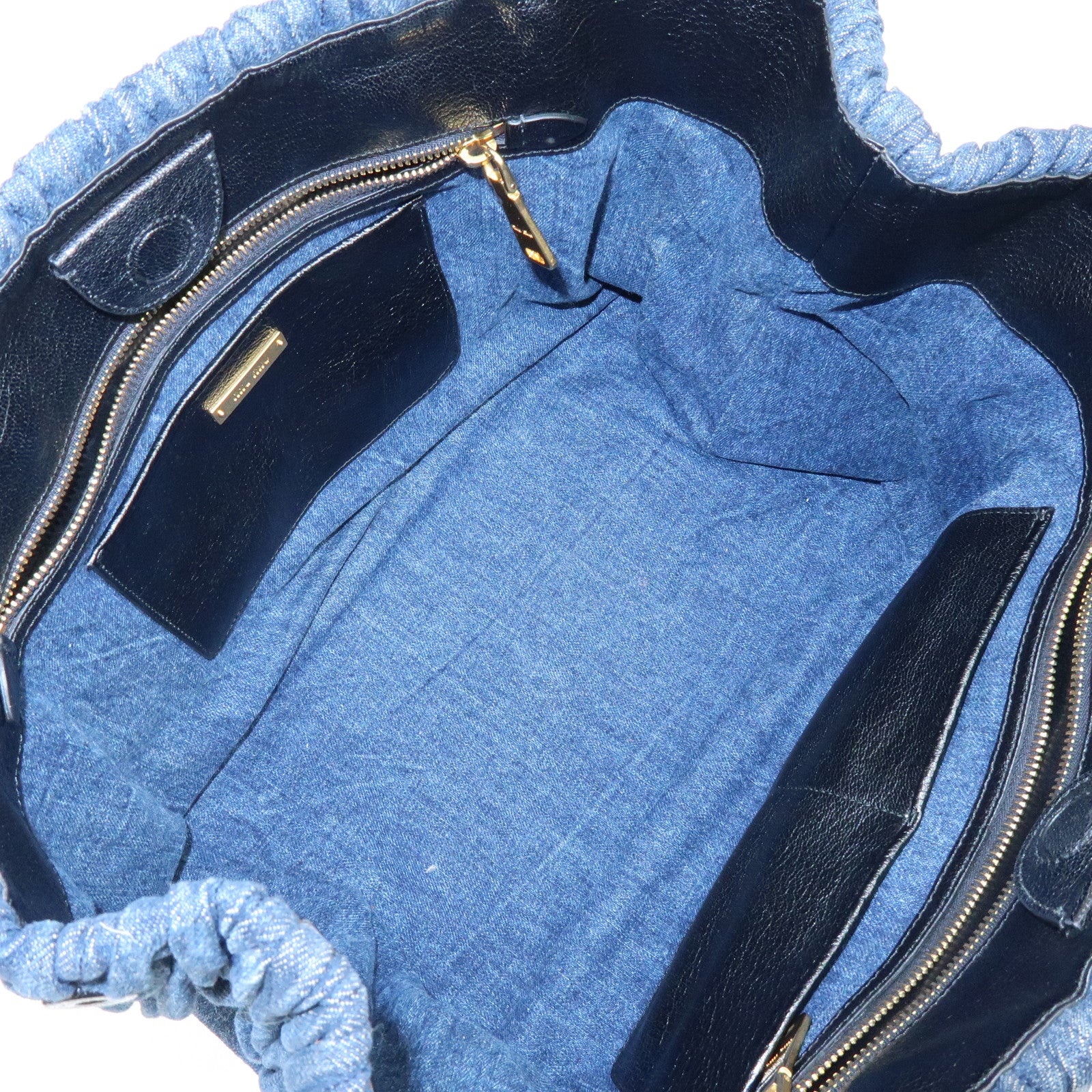 MIU MIU Logo Matelasse Denim Shoulder Bag Tote Bag Blue