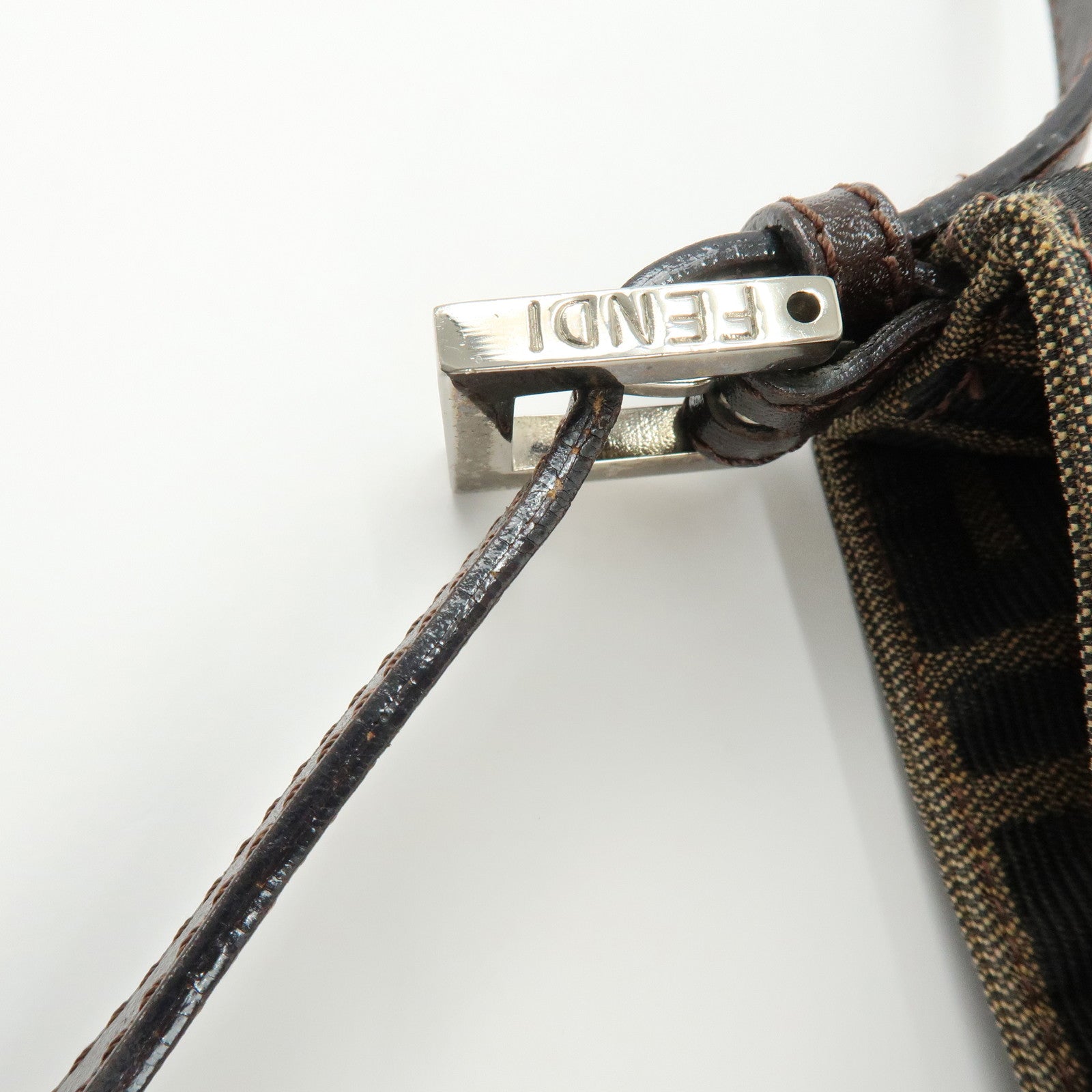FENDI Zucca Jacquard Canvas Leather Hand Bag Shoulder Bag Brown