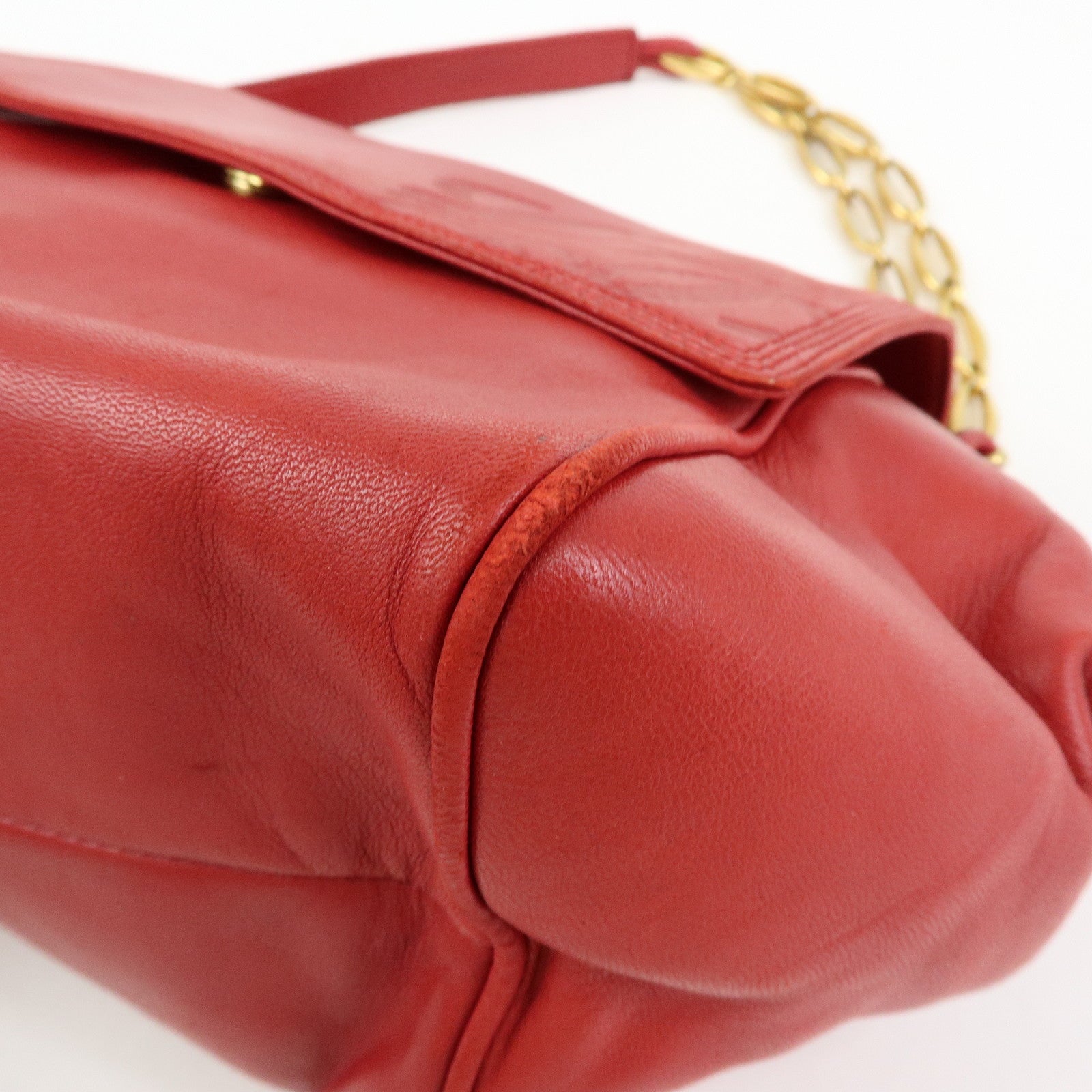 LOEWE Anagram Nappa Leather Chain Shoulder Bag Red Gold