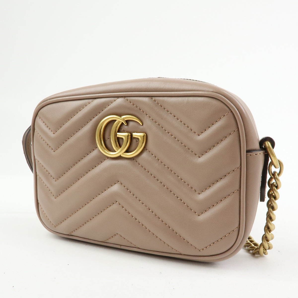 GUCCI GG Marmont Double G Leather Chain Shoulder Bag Pink 448065