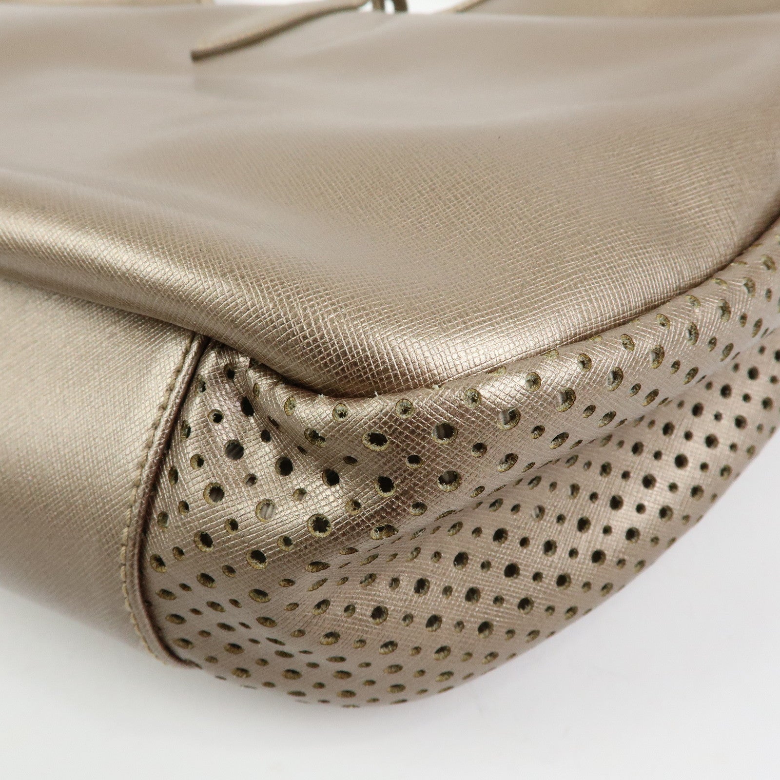 Ferragamo Gancini Leather Shoulder Bag Hand Bag Metallic Pink Beige