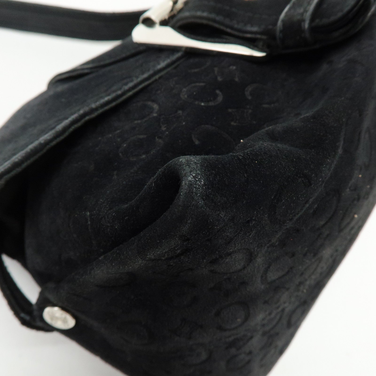 CELINE C Macadam Suede Leather Shoulder Crossbody Bag Black
