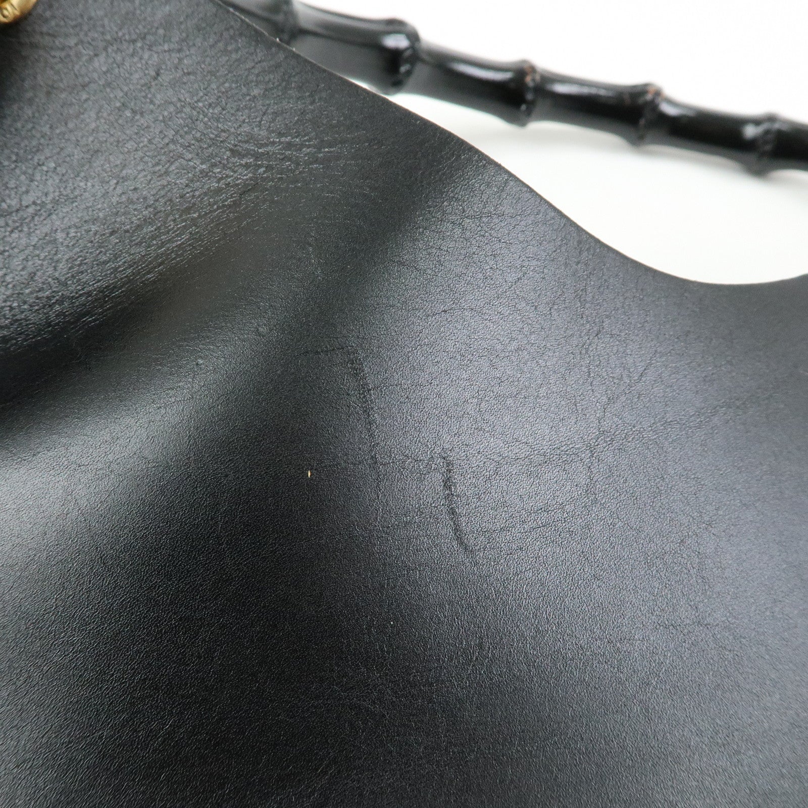 GUCCI Bamboo Leather Shoulder Bag Hand Bag Black 001.2058.1883.0