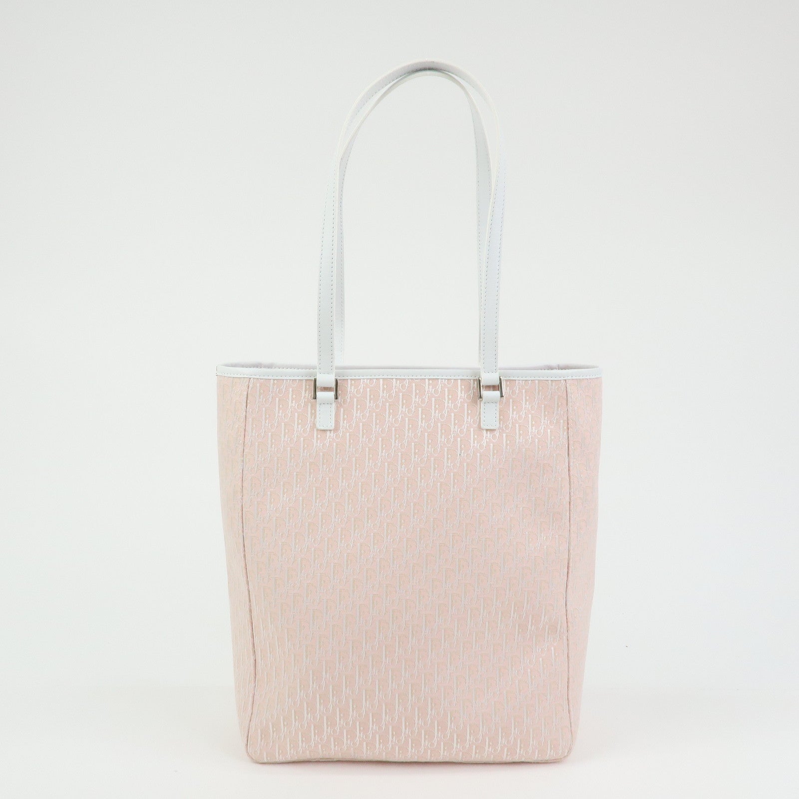 Christian Dior Trotter Jacquard Canvas Leather Tote Bag Pink White