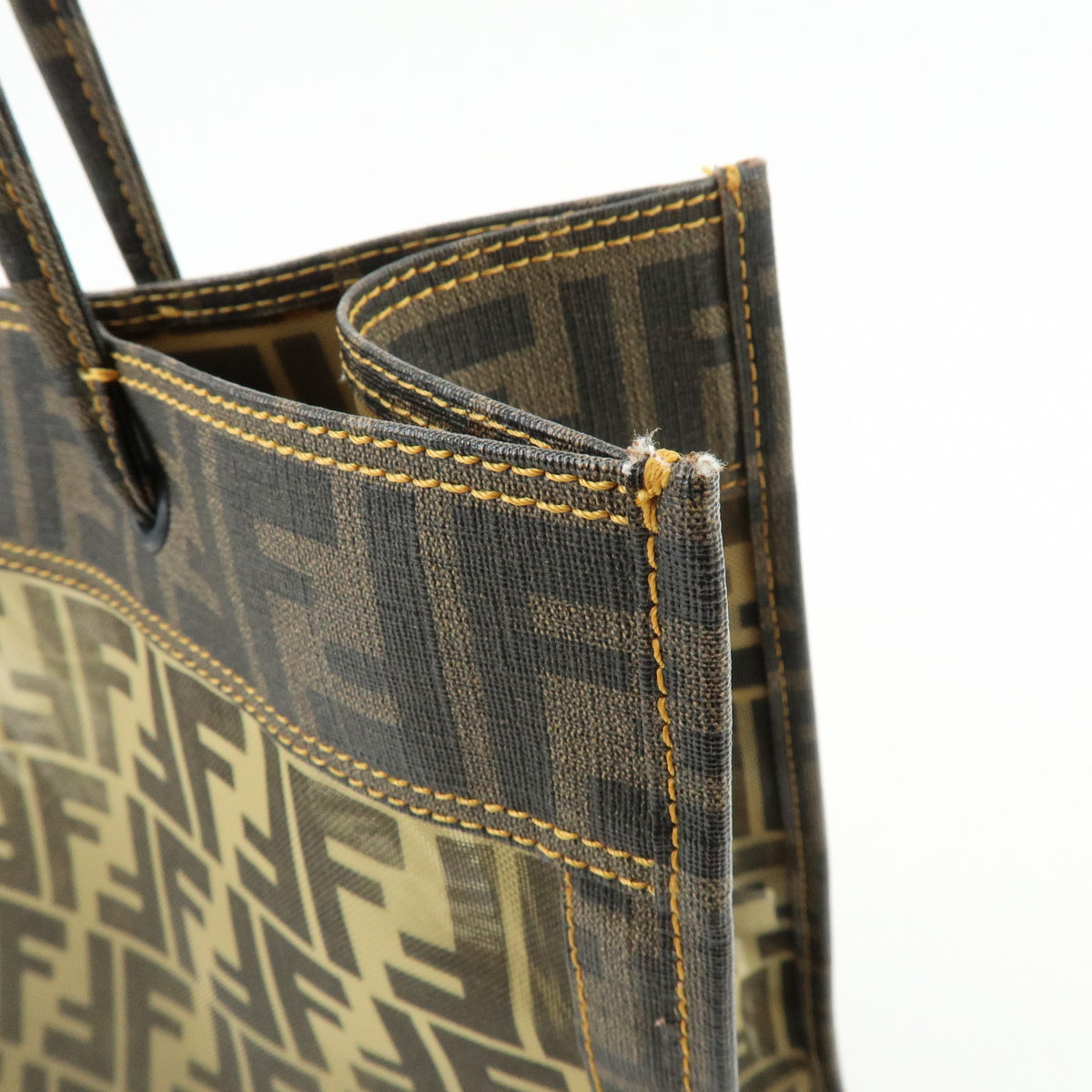 FENDI Zucca PVC Mesh Leather Tote Bag Shoulder Bag Brown Black 8BH183