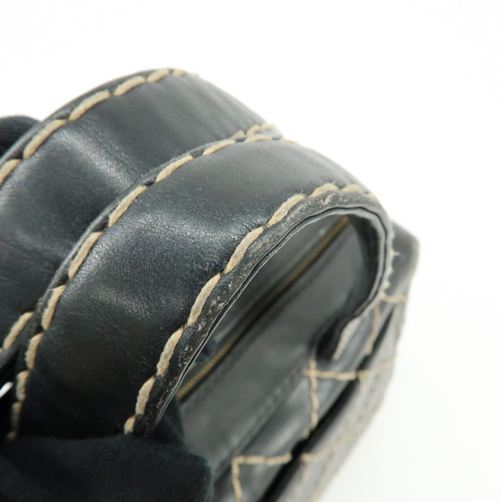 CHANEL Wild Stitch COCO Mark Calf Skin Hand Bag Boston Bag Black A14692