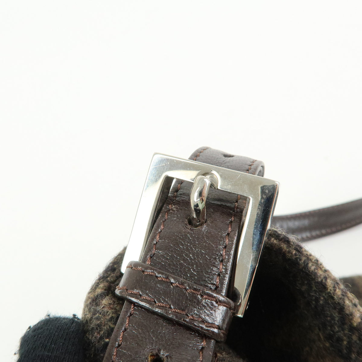 FENDI Zucca Mamma Baguette Wool Leather Shoulder Bag Hand Bag 26424