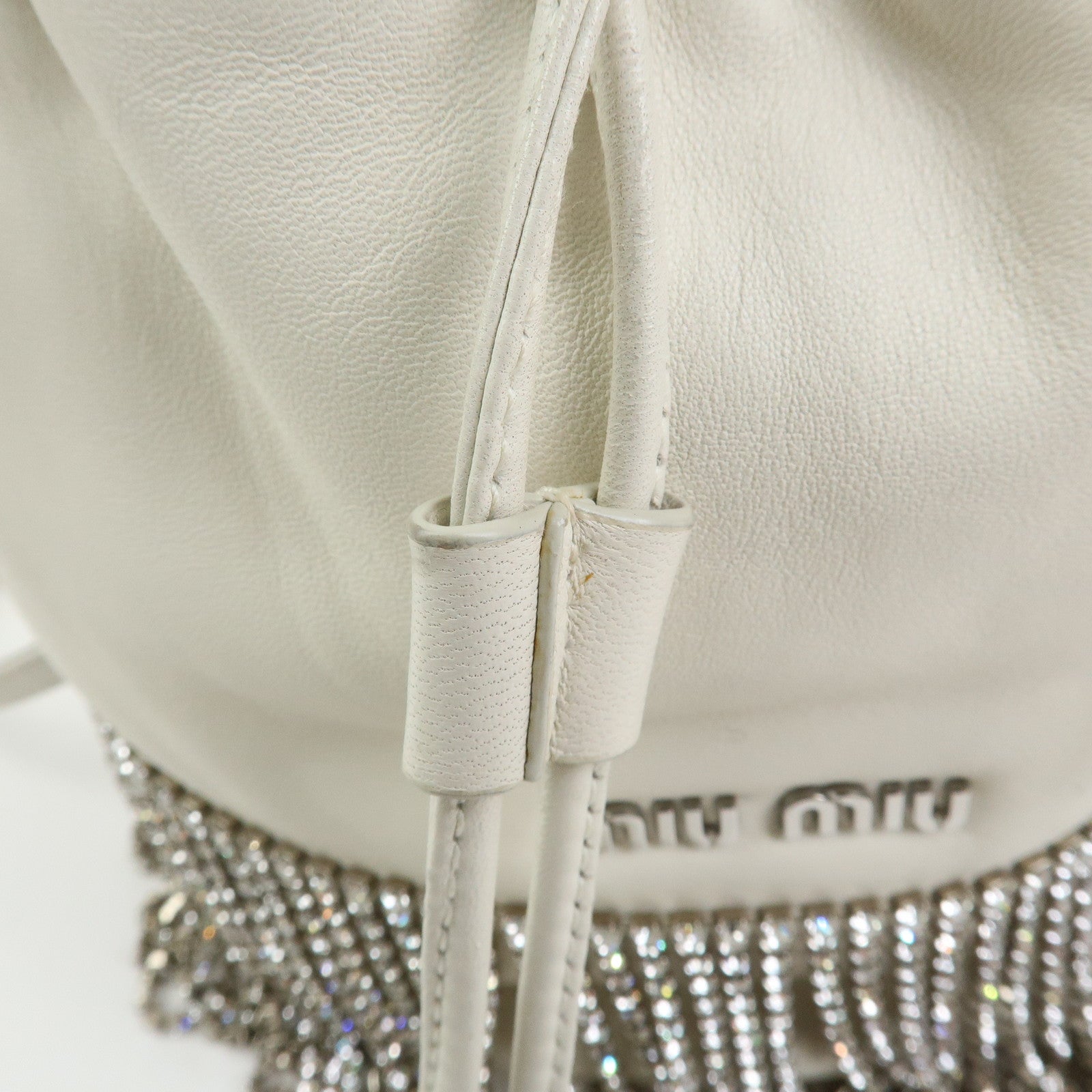 MIU MIU Nappa Leather 2Way Hand Bag Shoulder Bag Fringe White 5BE014