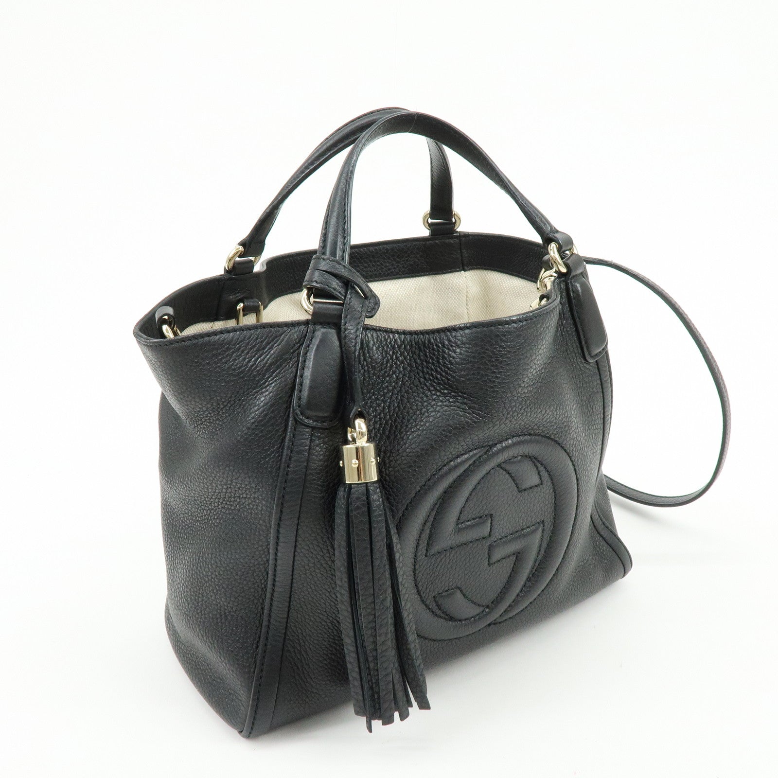 GUCCI SOHO Interlocking G 2Way Bag Hand Shoulder Bag Black 336751