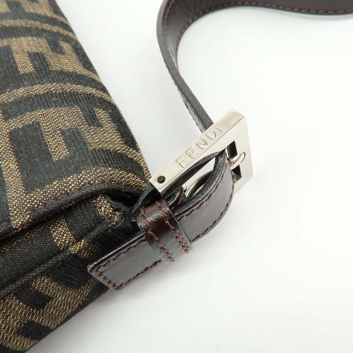 FENDI Mamma Baguette Jacquard Canvas Leather Shoulder Bag 26424