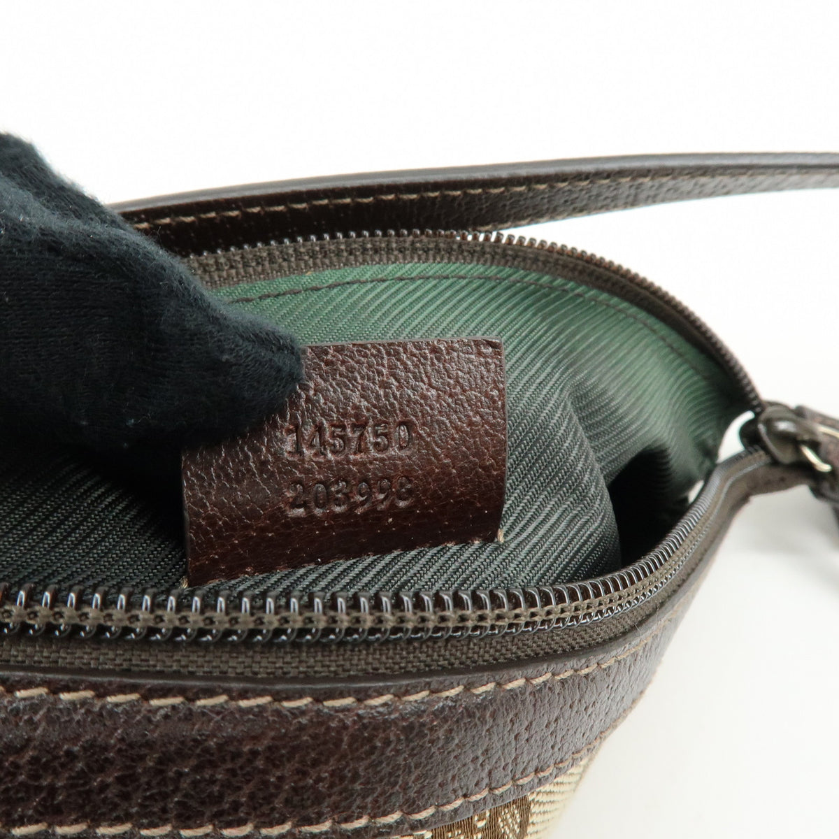 GUCCI Abbey GG Canvas Leather Accessory Pouch Hand Bag Brown 145750
