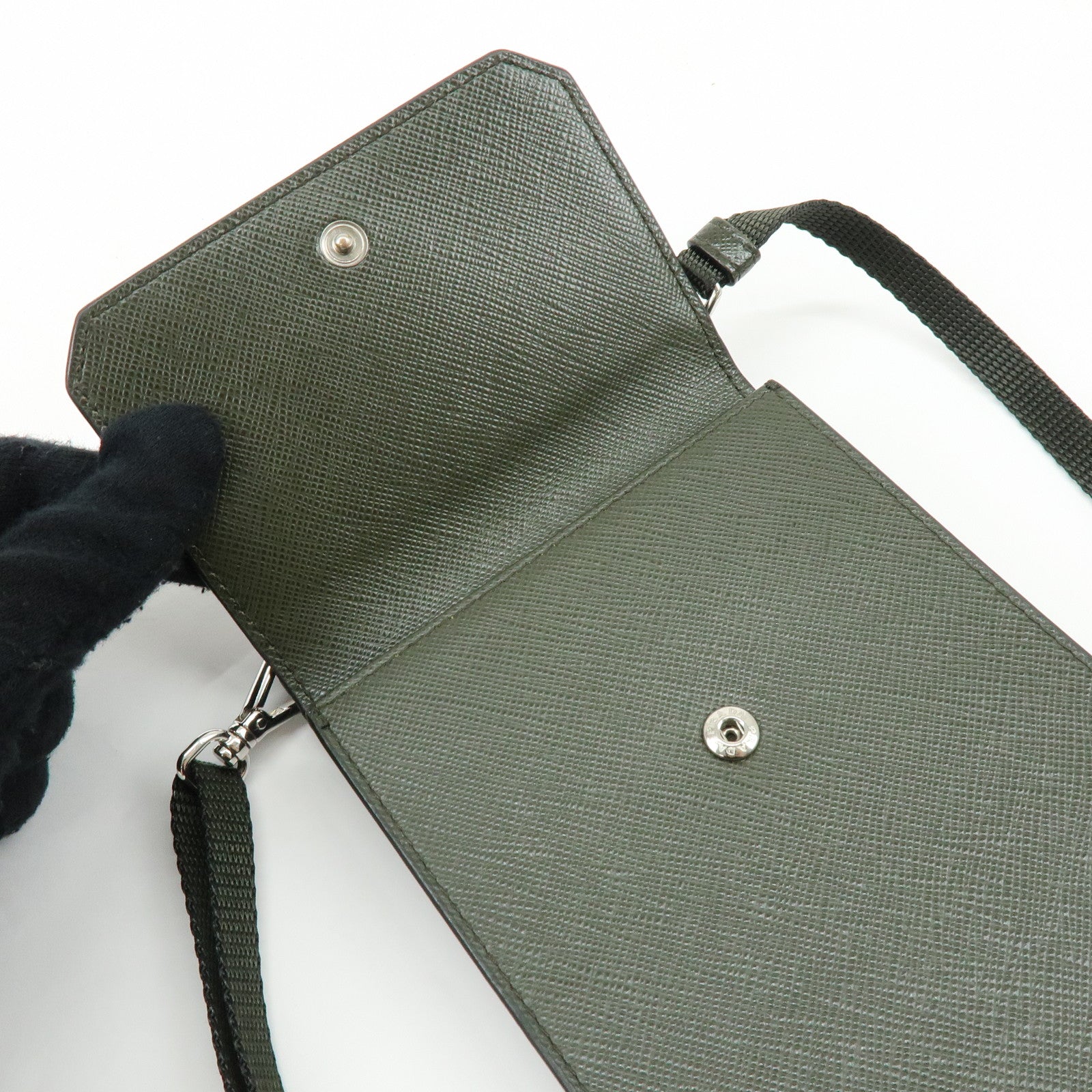 PRADA Triangle Logo Saffiano Leather Adjustable Shoulder Bag Khaki