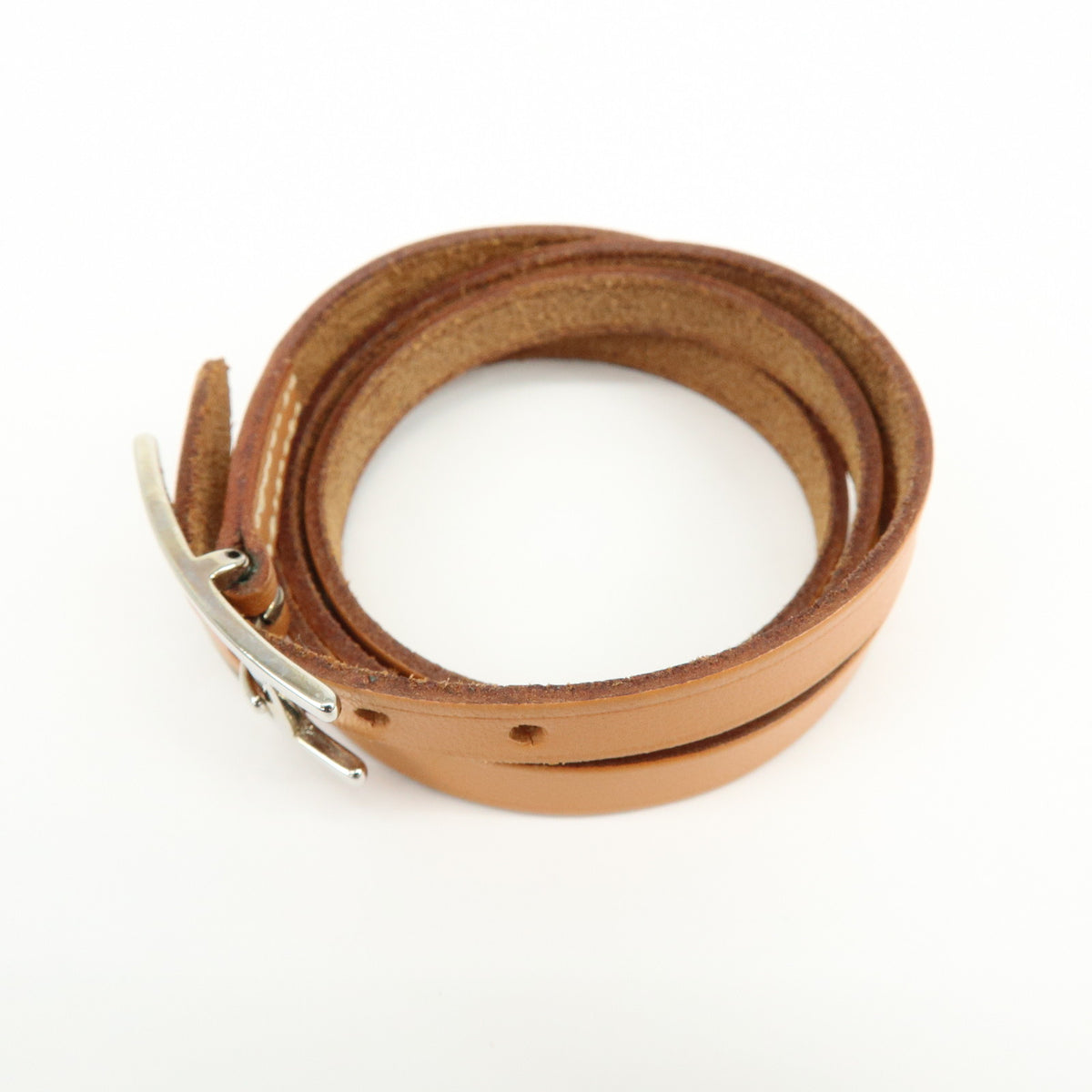 HERMES Leather Api 3 H Buckle Bracelet Brown