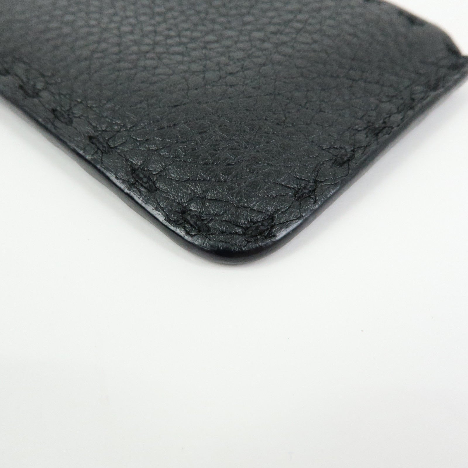FENDI Selleria Calf Leather Card Case Coin Case Black 7M0343