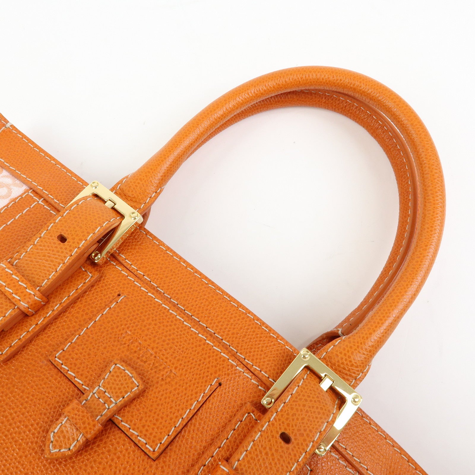 Loewe Repeat Anagram Canvas Leather Tote Bag Hand Bag Orange