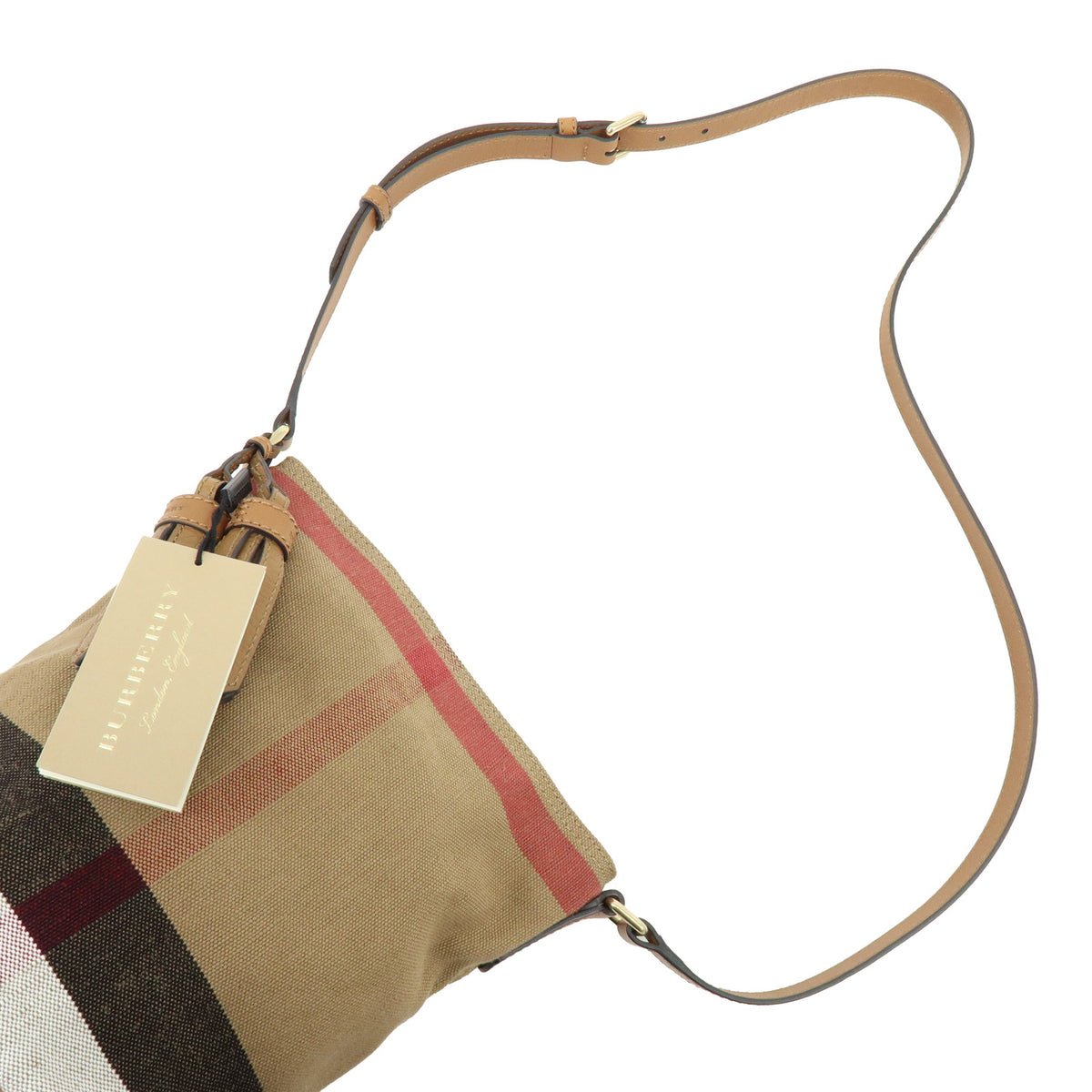 BURBERRY Nova Plaid Ashby Medium Canvas Leather Hobo Shoulder Bag