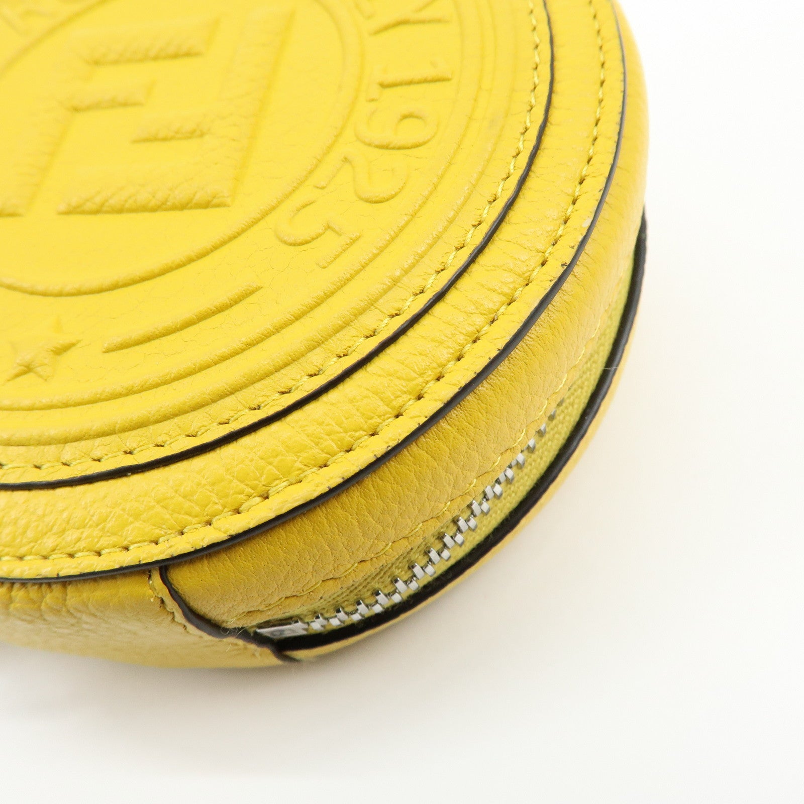 FENDI FF Logo Leather Round Zip Shoulder Bag Yellow 7M0359