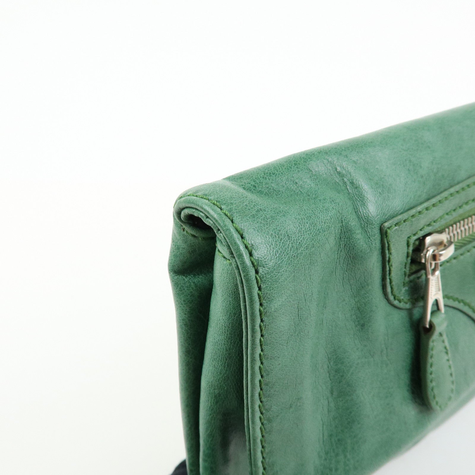 BALENCIAGA Giant Envelope Leather Clutch Bag Pouch Green 186182