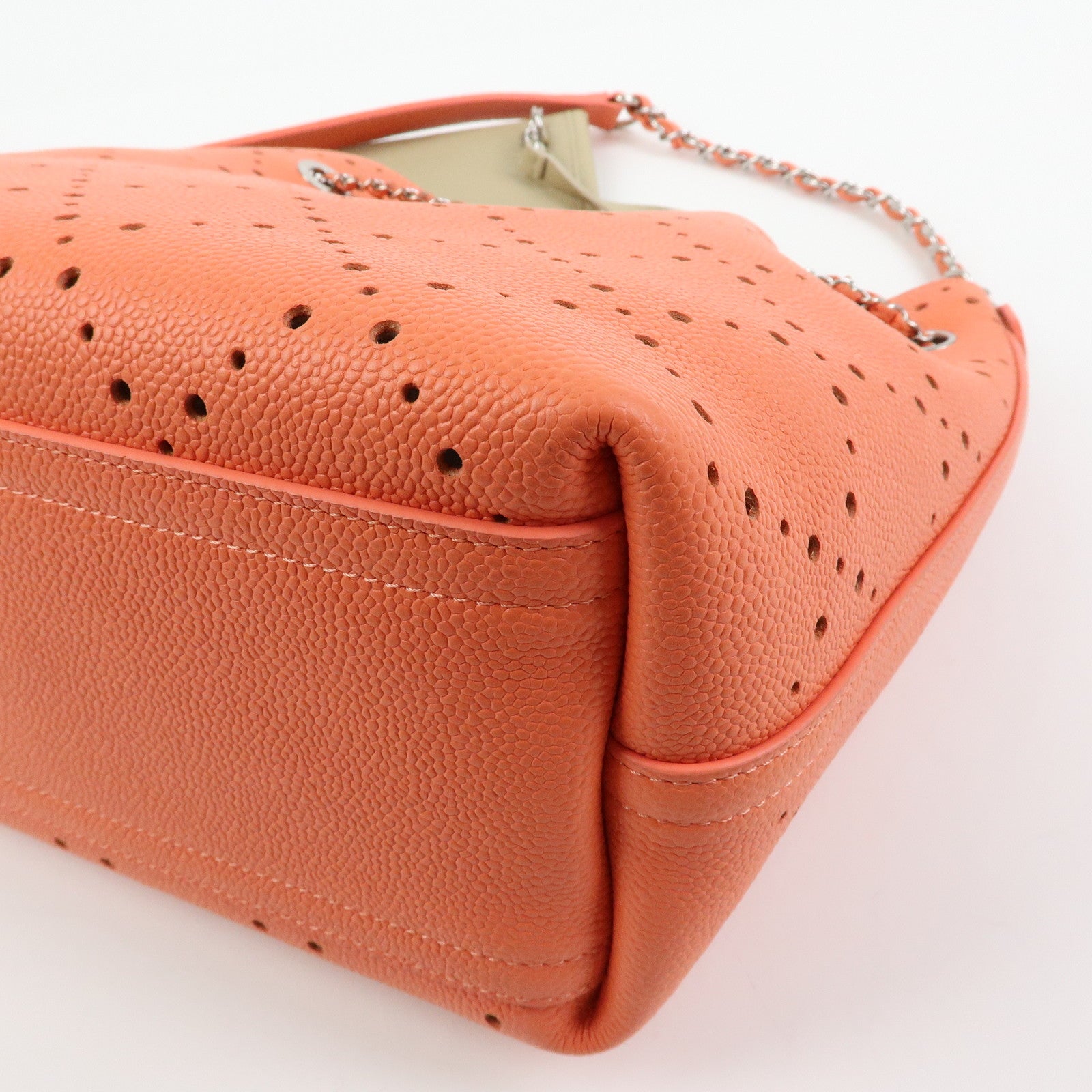 CHANEL COCO Mark Caviarskin Chain Shoulder Bag Hand Bag Orange
