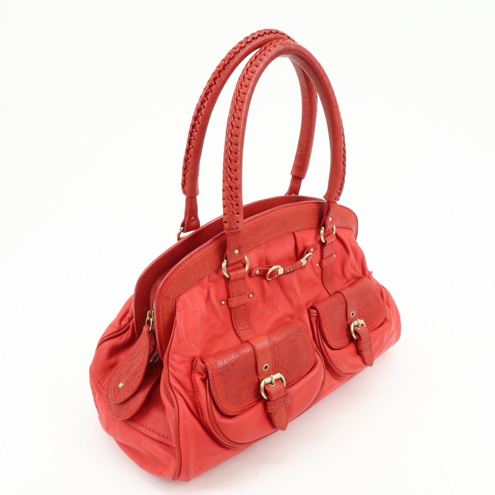 Christian Dior My Dior Logo Leather Hand Bag Satchel Bag Red