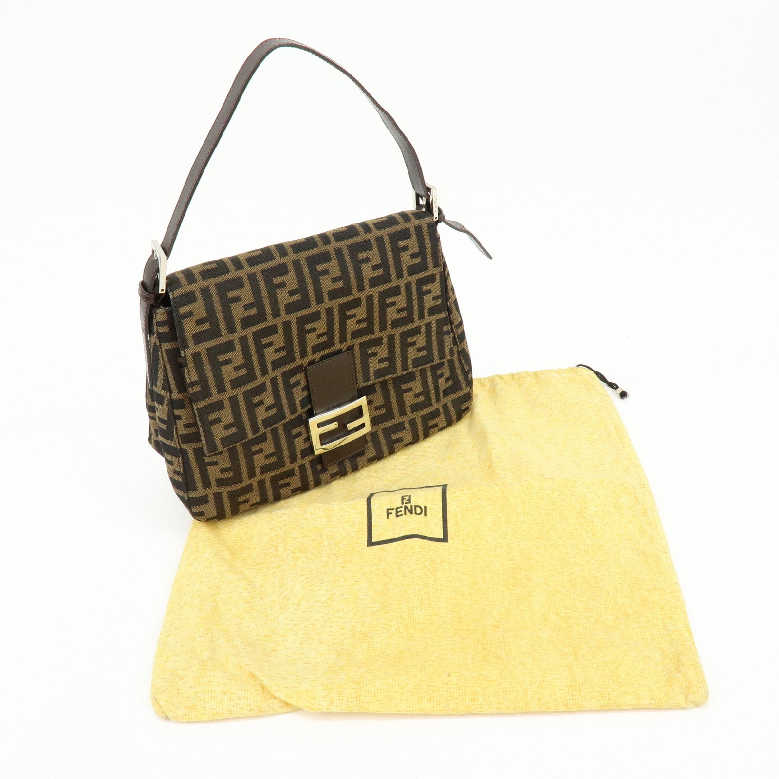 FENDI Mamma Baguette Zucca Canvas Leather Shoulder Bag Hand Bag 26325