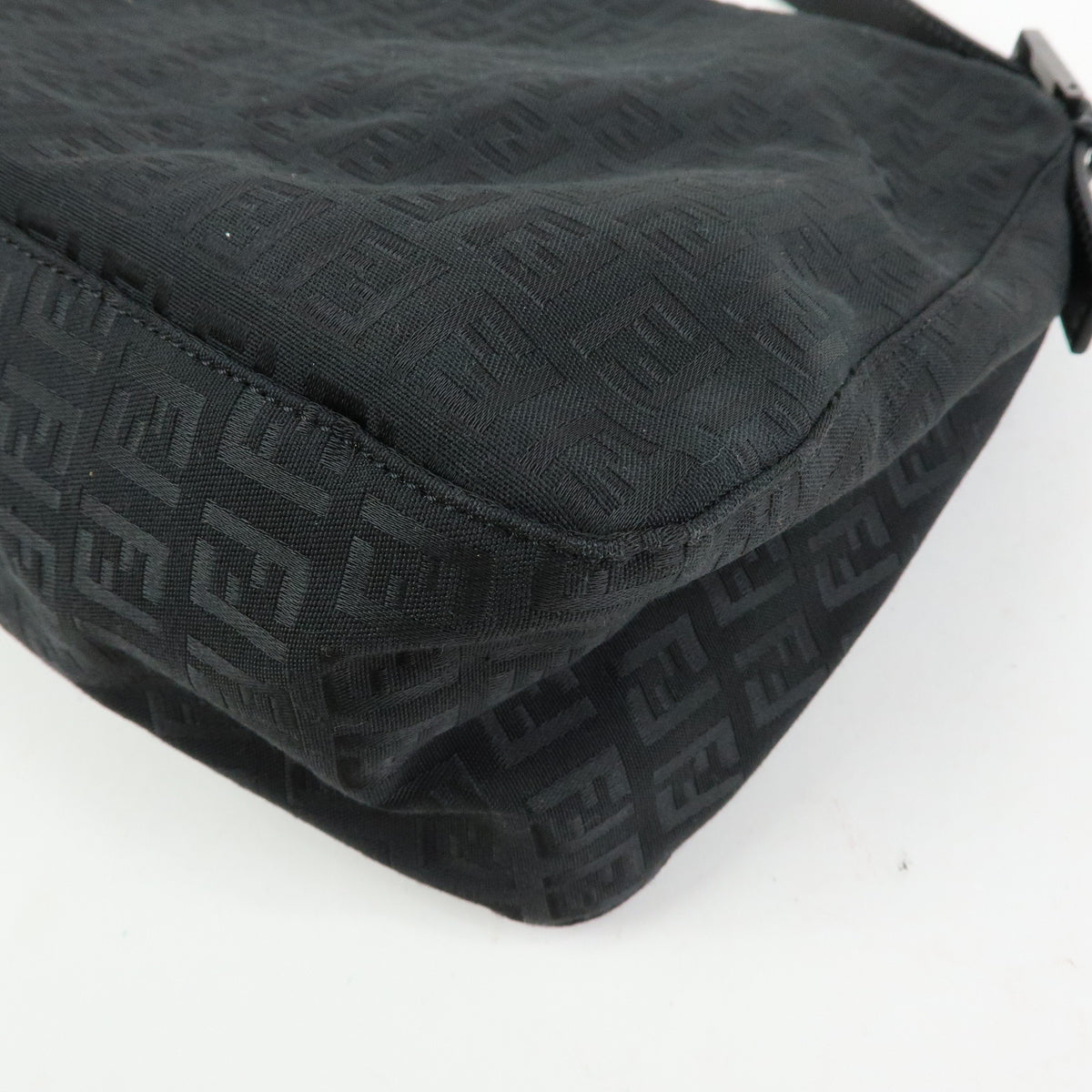 FENDI Mamma Baguette Zucchino Canvas Leather Shoulder Bag Black 8BR001