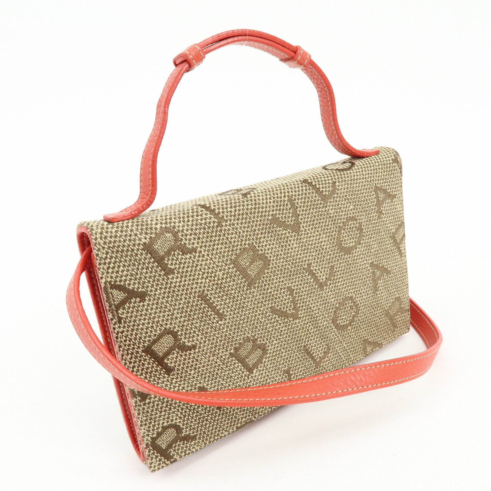 BVLGARI Logomania Jacquard Leather Bi-fold Long Wallet 2Way Bag Beige