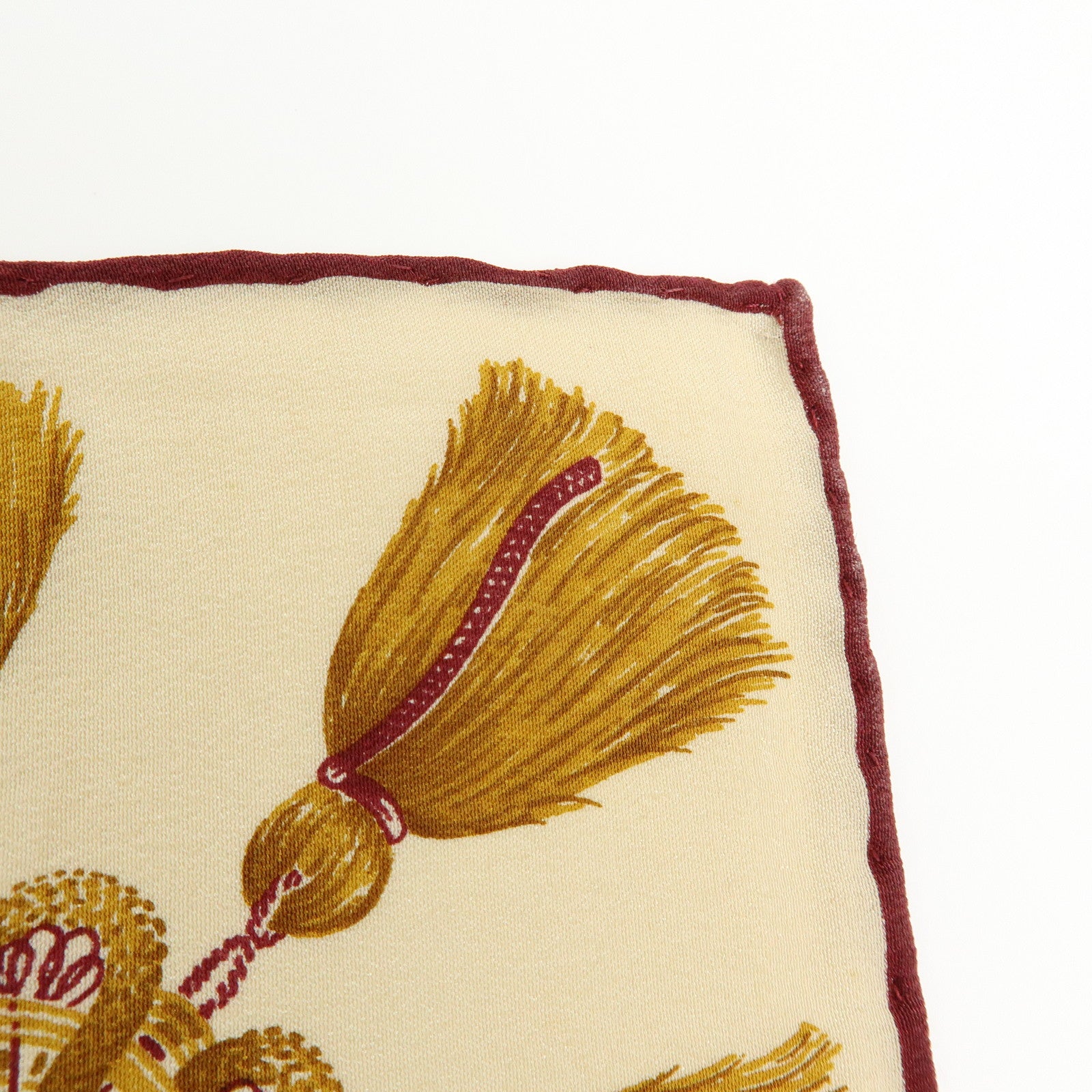 CHANEL Silk 100% Scarf Shawl Tassel Pattern Brown Bordeaux