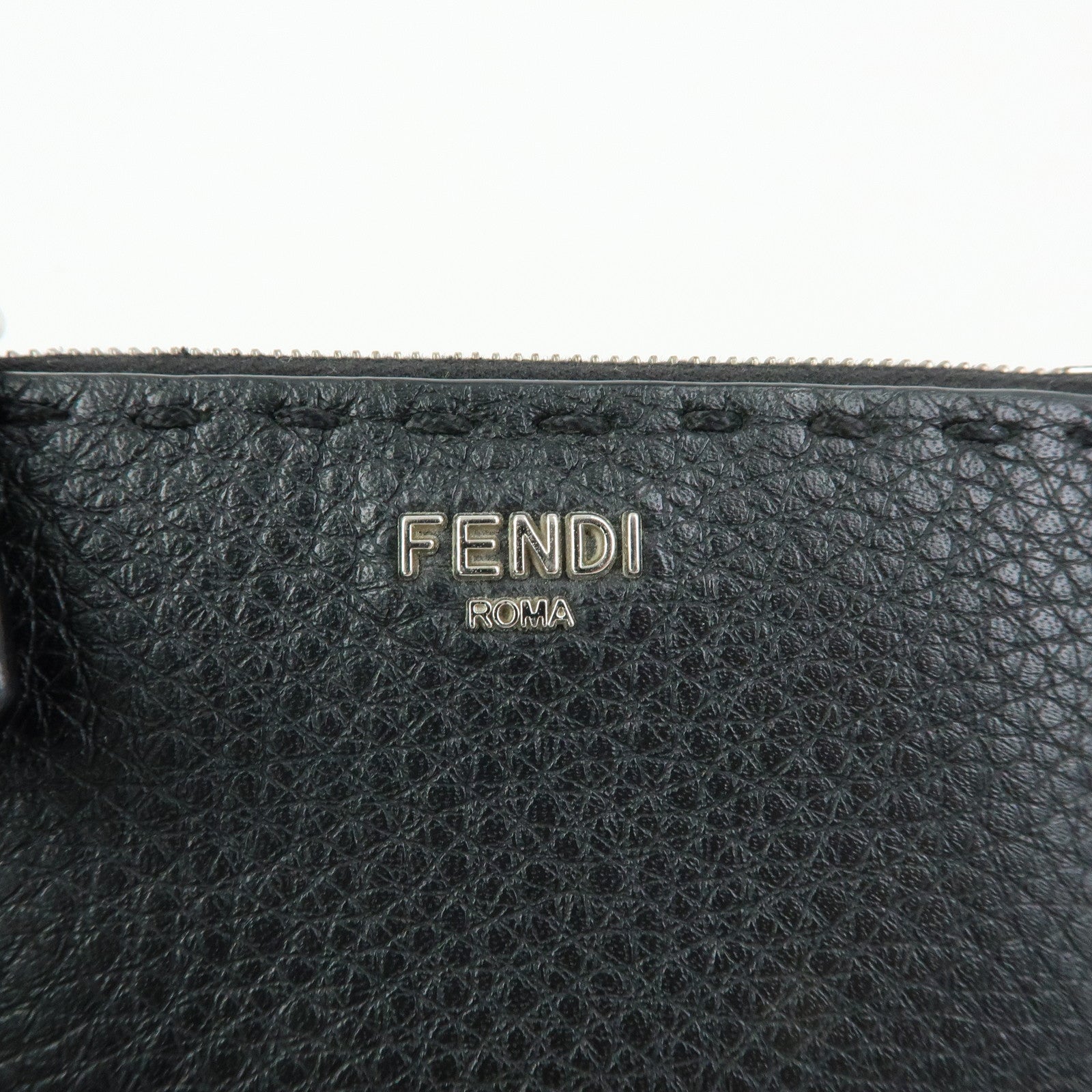 FENDI Selleria Calf Leather Card Case Coin Case Black 7M0343