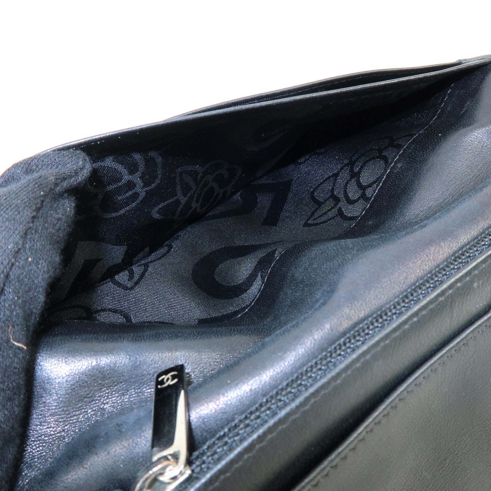 CHANEL COCO Mark Leather Bi-fold Flap Long Wallet Black