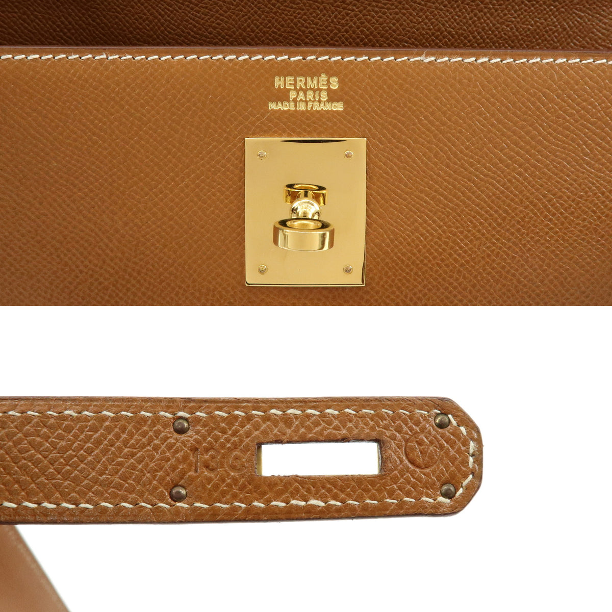 HERMES Kelly 32 Sellier Courchevel 2Way Bag Hand Bag 〇V Stamped Gold