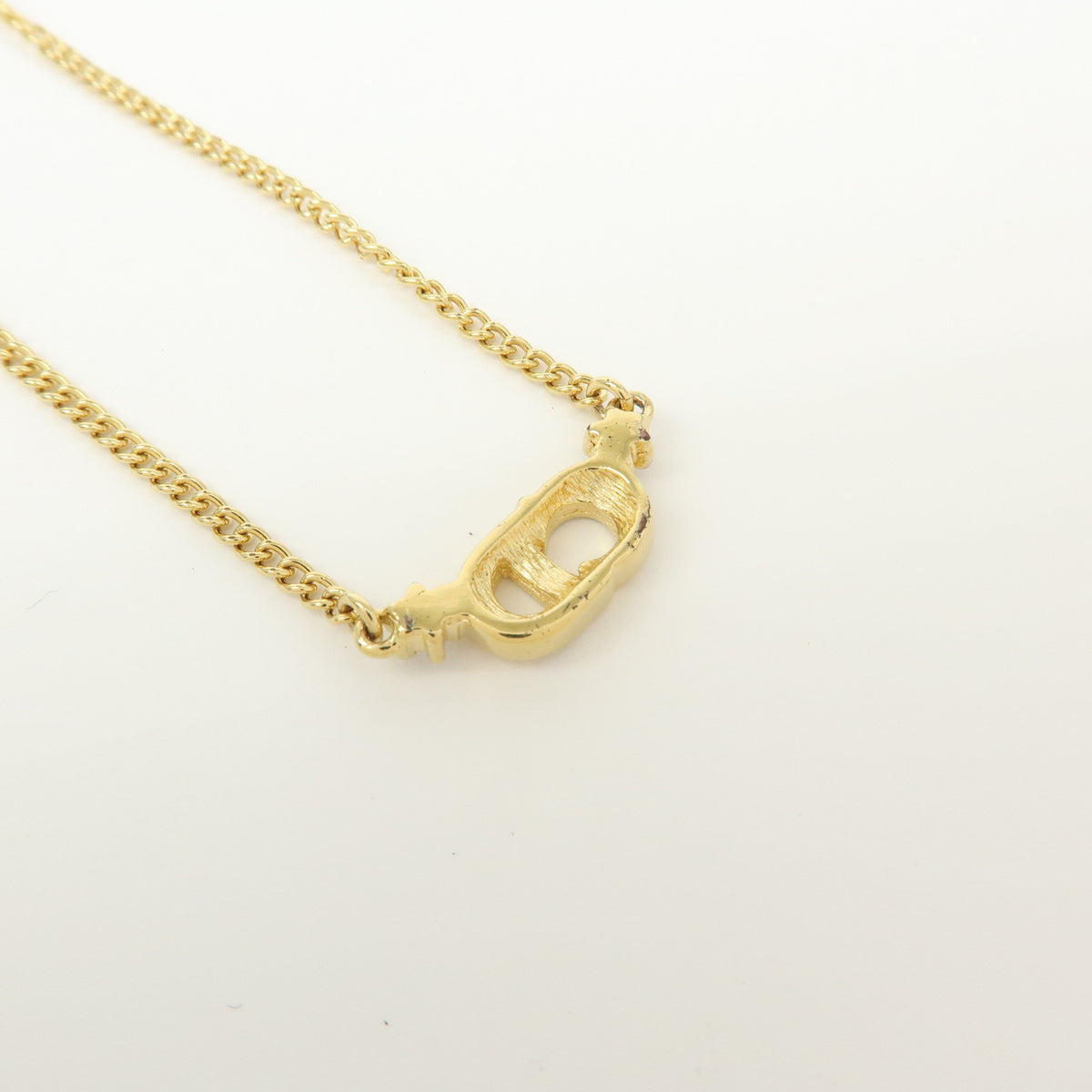 Christian Dior CD Logo Metal Rhinestone Necklace Gold