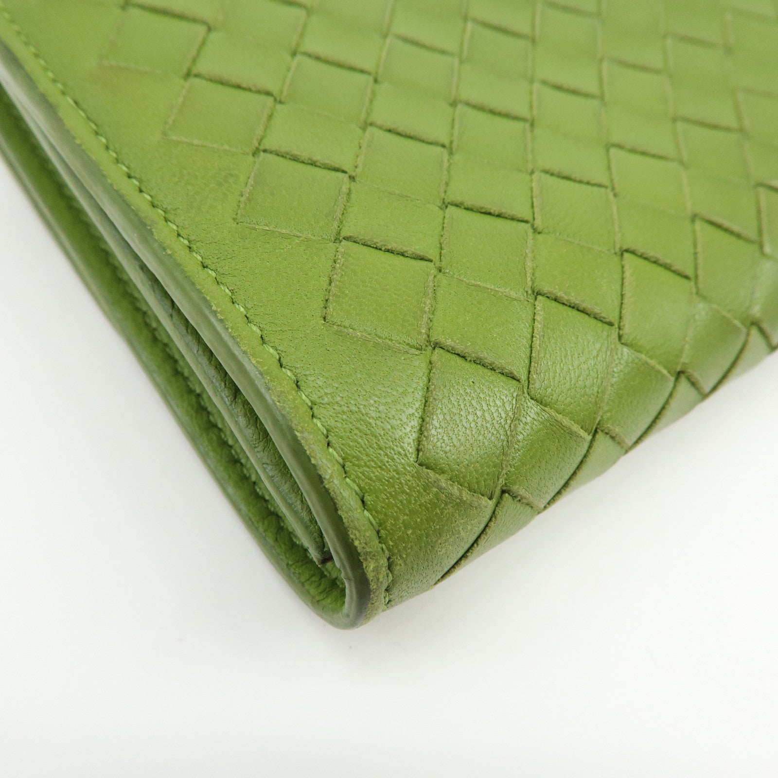 BOTTEGA VENETA Intrecciato Leather Flap Long Wallet Green
