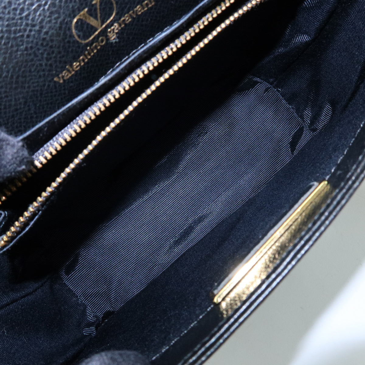 VALENTINO V Logo Leather Shoulder Bag Crossbody Bag Tassel Charm Black