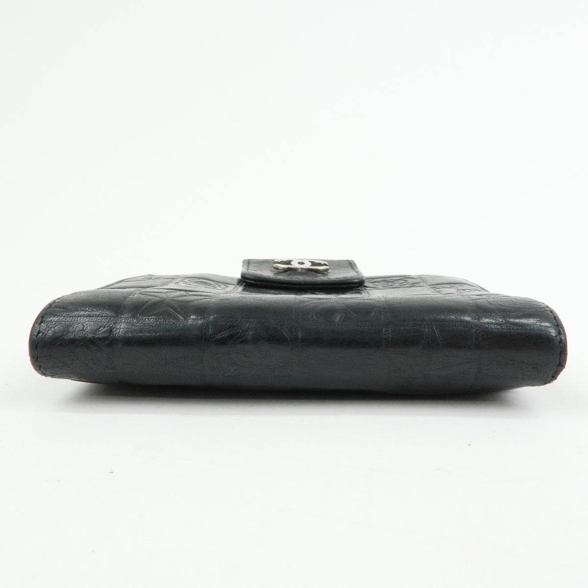 CHANEL Icon Line COCO Mark Lamb Skin W Hook Compact Wallet Black