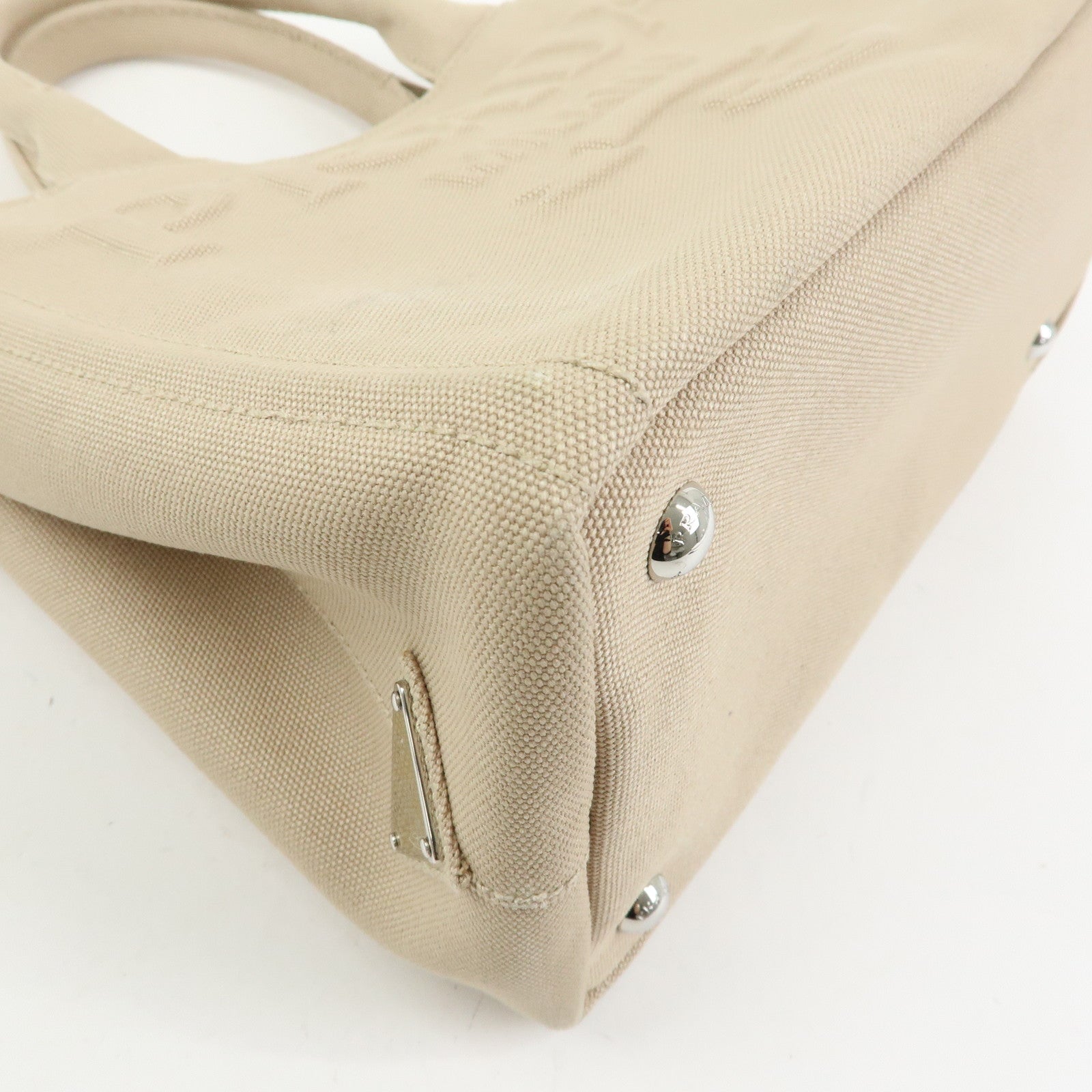 PRADA Canapa Triangle Logo Canvas 2Way Hand Bag Shoulder Bag Beige