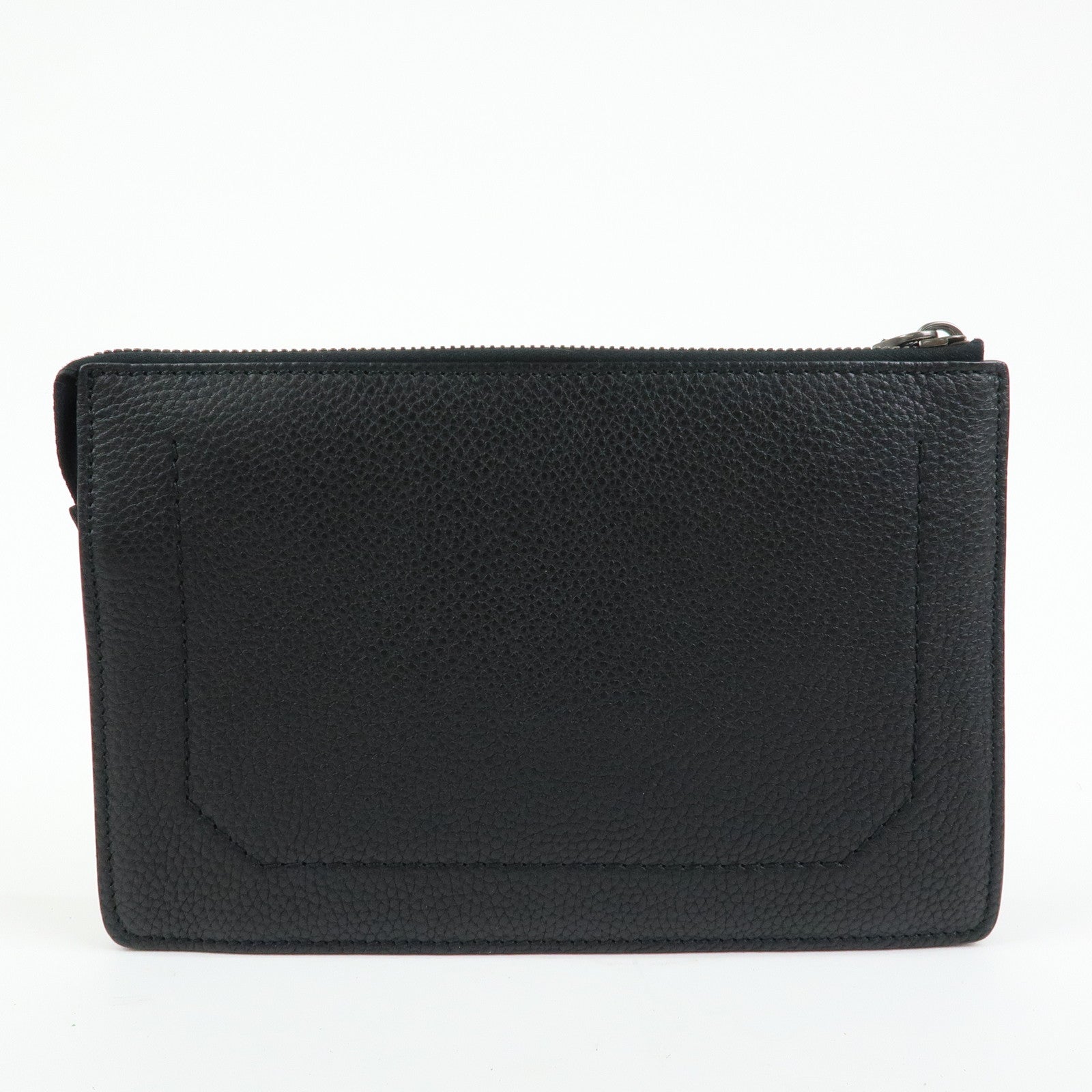 Ferragamo Leather Clutch Bag Flat Pouch Purse Black