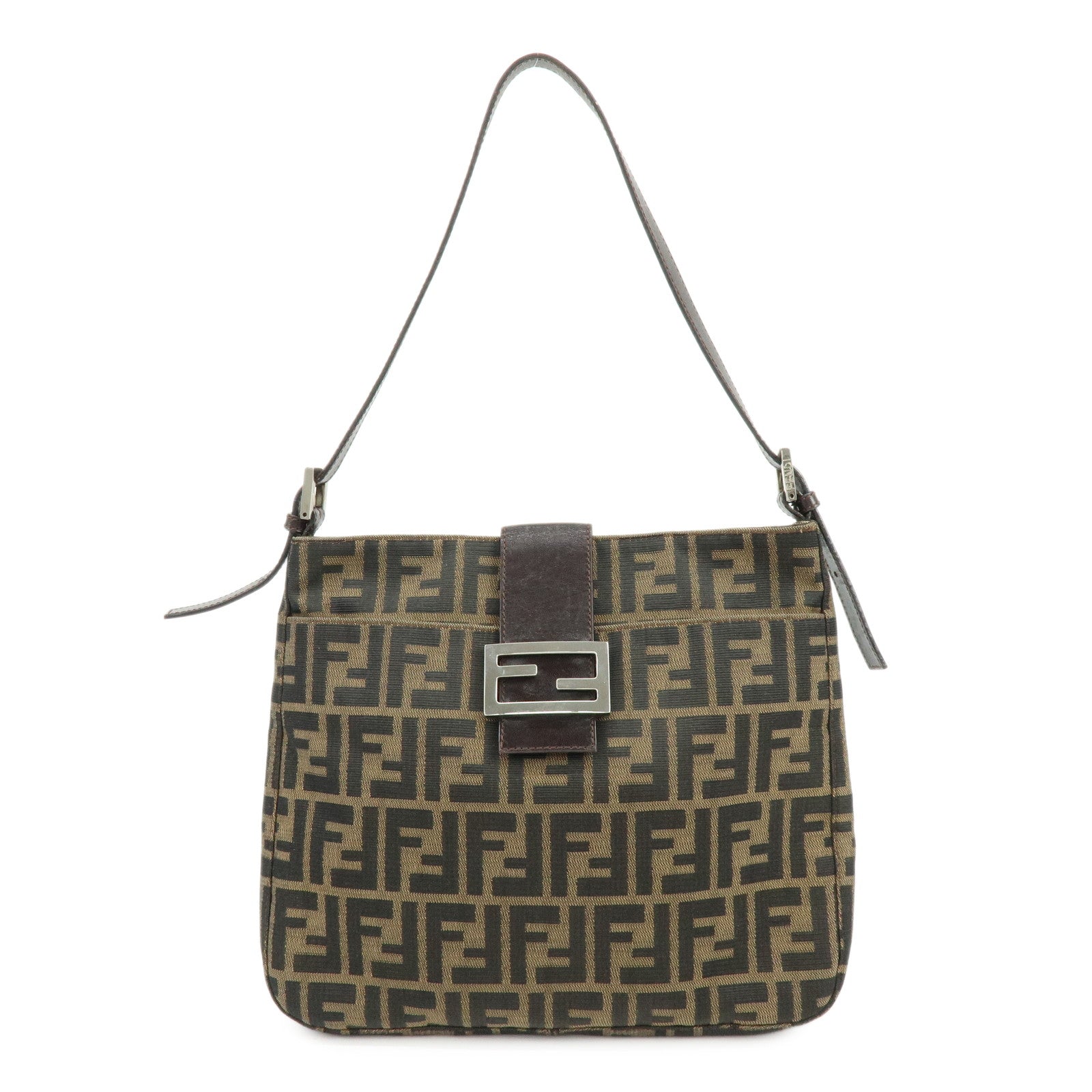 FENDI Zucca Jacquard Canvas Leather Hand Bag Shoulder Bag Brown