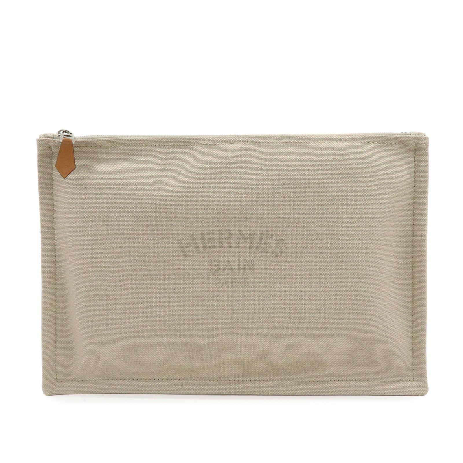 HERMES Yachting GM Canvas Flat Pouch Cosmetic Pouch Beige