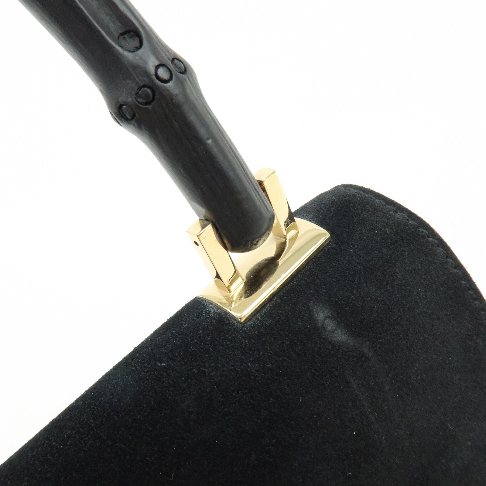 GUCCI Bamboo Suede Shoulder Bag Hand Bag Black 001998