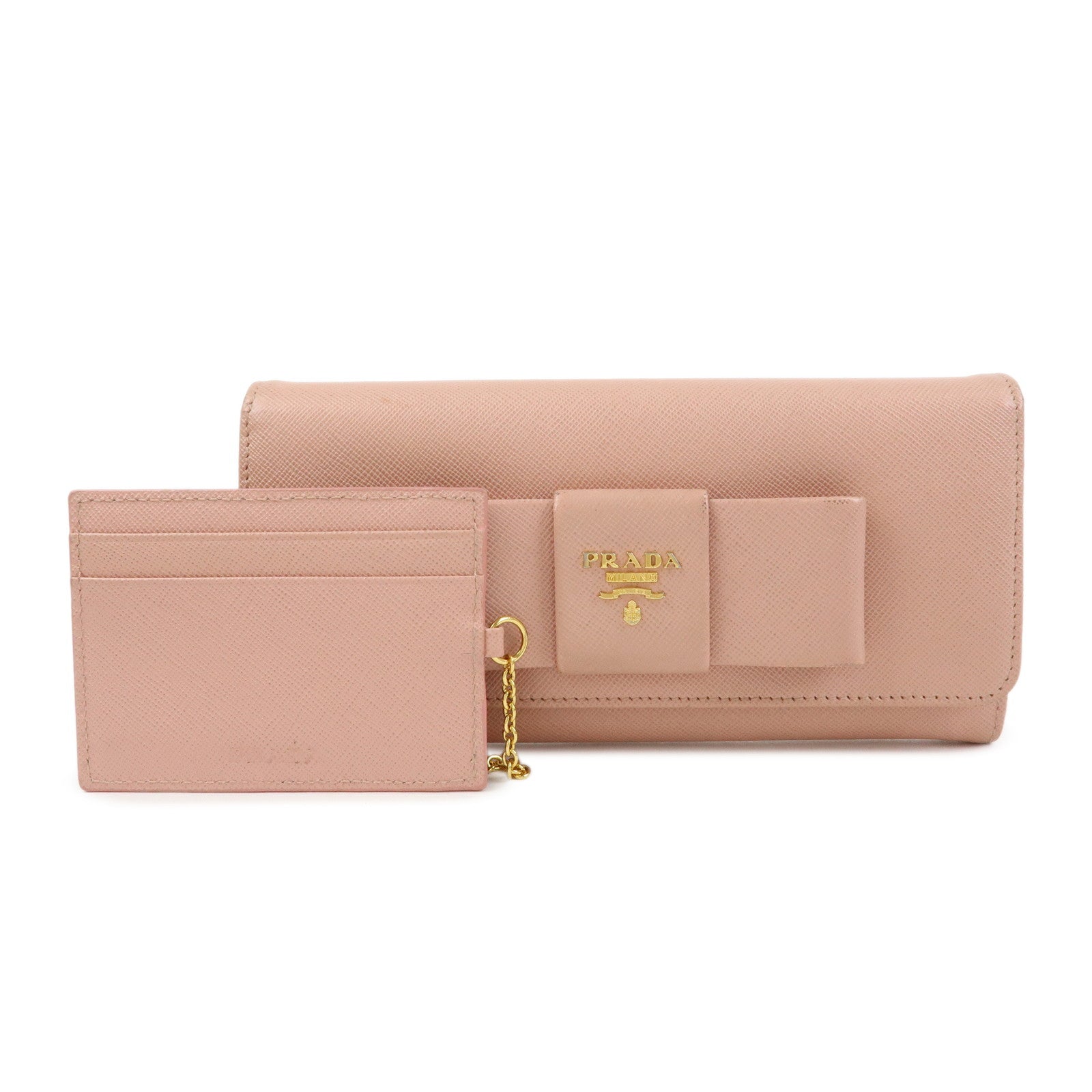 PRADA Logo Ribbon Saffiano Leather Long Wallet Pink 1M1132