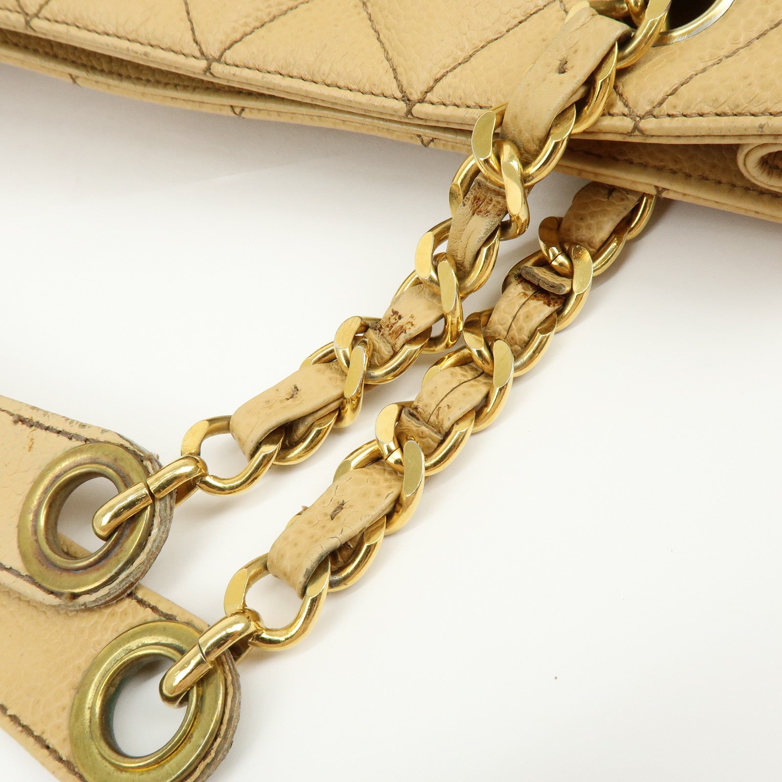 CHANEL Matelasse Caviarskin Shoulder Bag Hand Bag Beige
