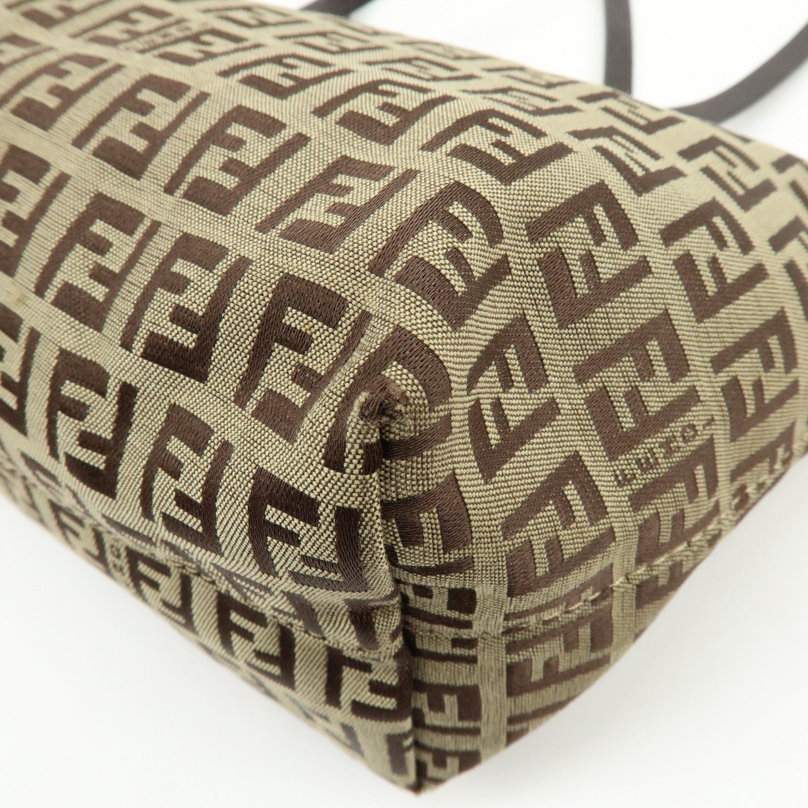 FENDI Zucchino Canvas Leather Tote Bag Hand Bag Shoulder Bag Brown