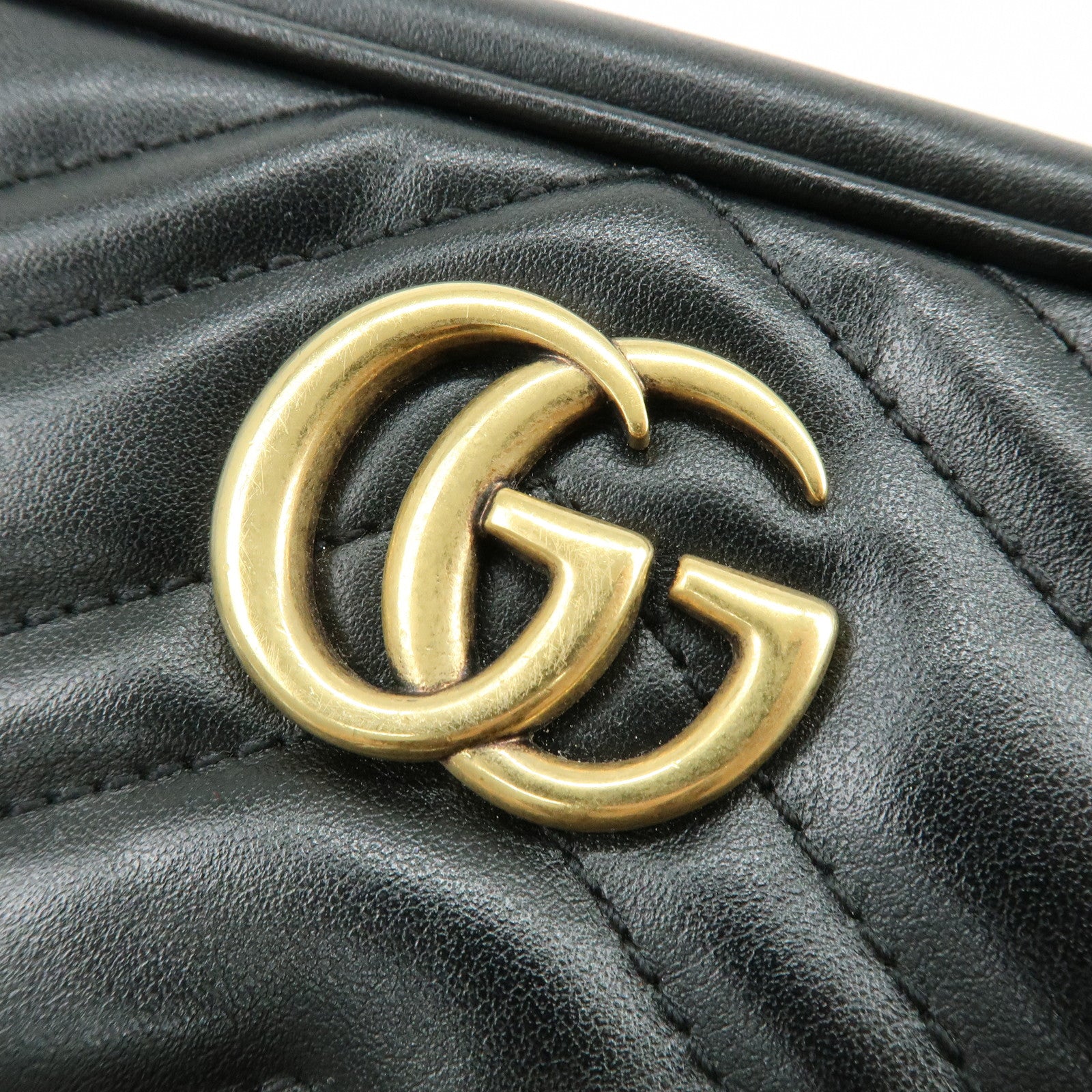 GUCCI GG Marmont Double G Leather Chain Shoulder Bag Black 448065
