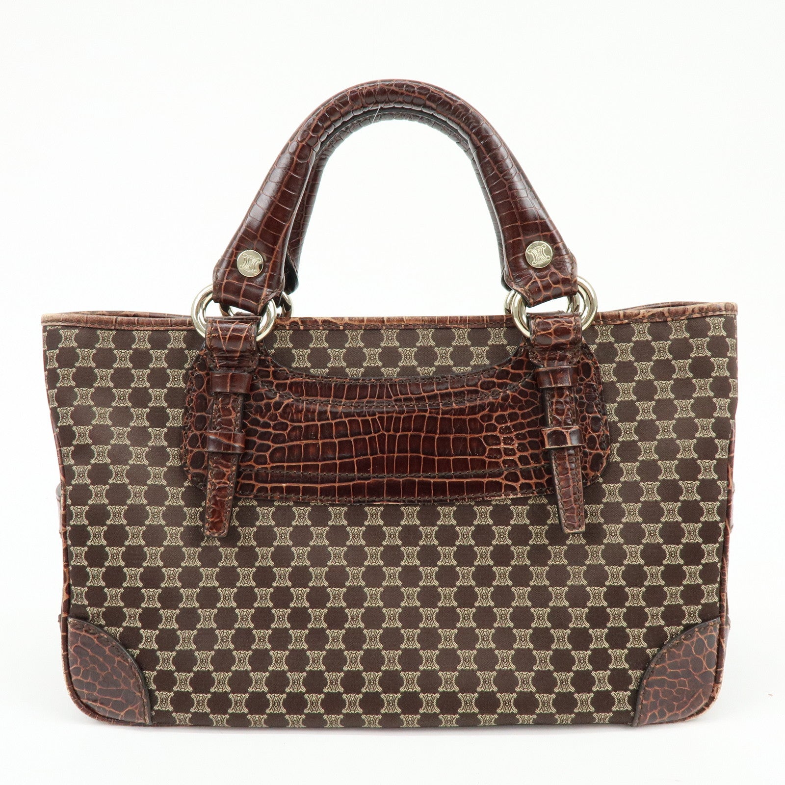 CELINE Macadam Boogie Bag Embossed Leather Canvas Hand Bag Brown