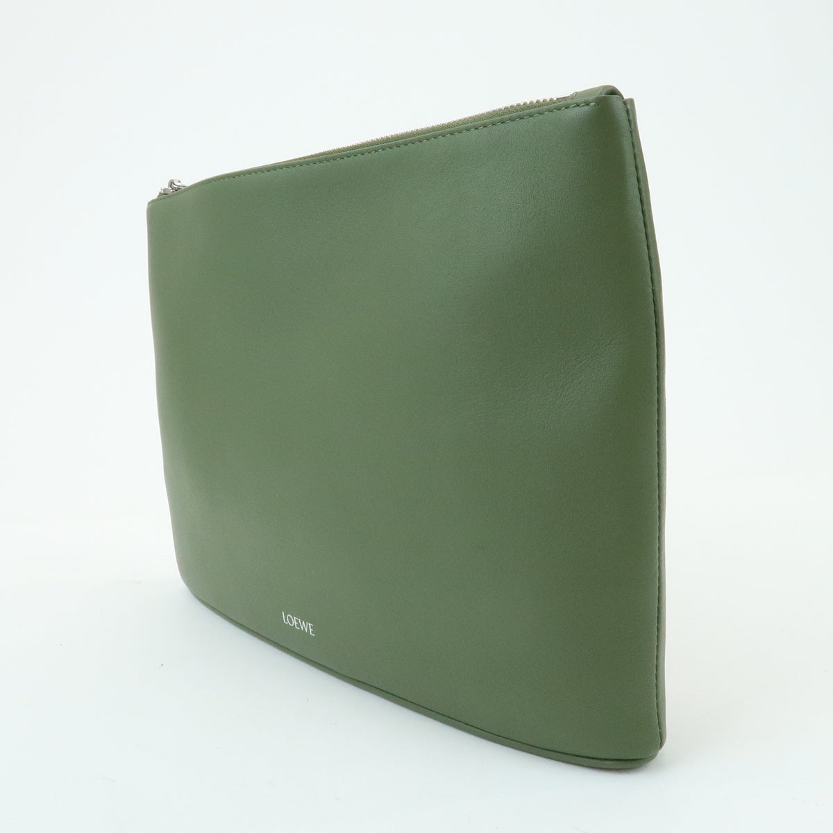 LOEWE Oblong Pouch Leather Clutch Bag Green