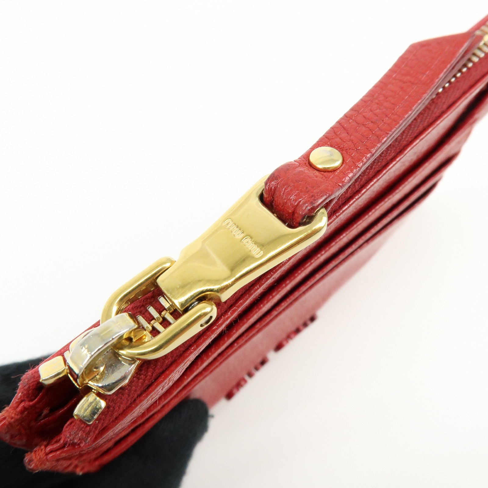 MIU MIU Madras Leather Slim Card Holder Fragment Coin Case Red 5MC446