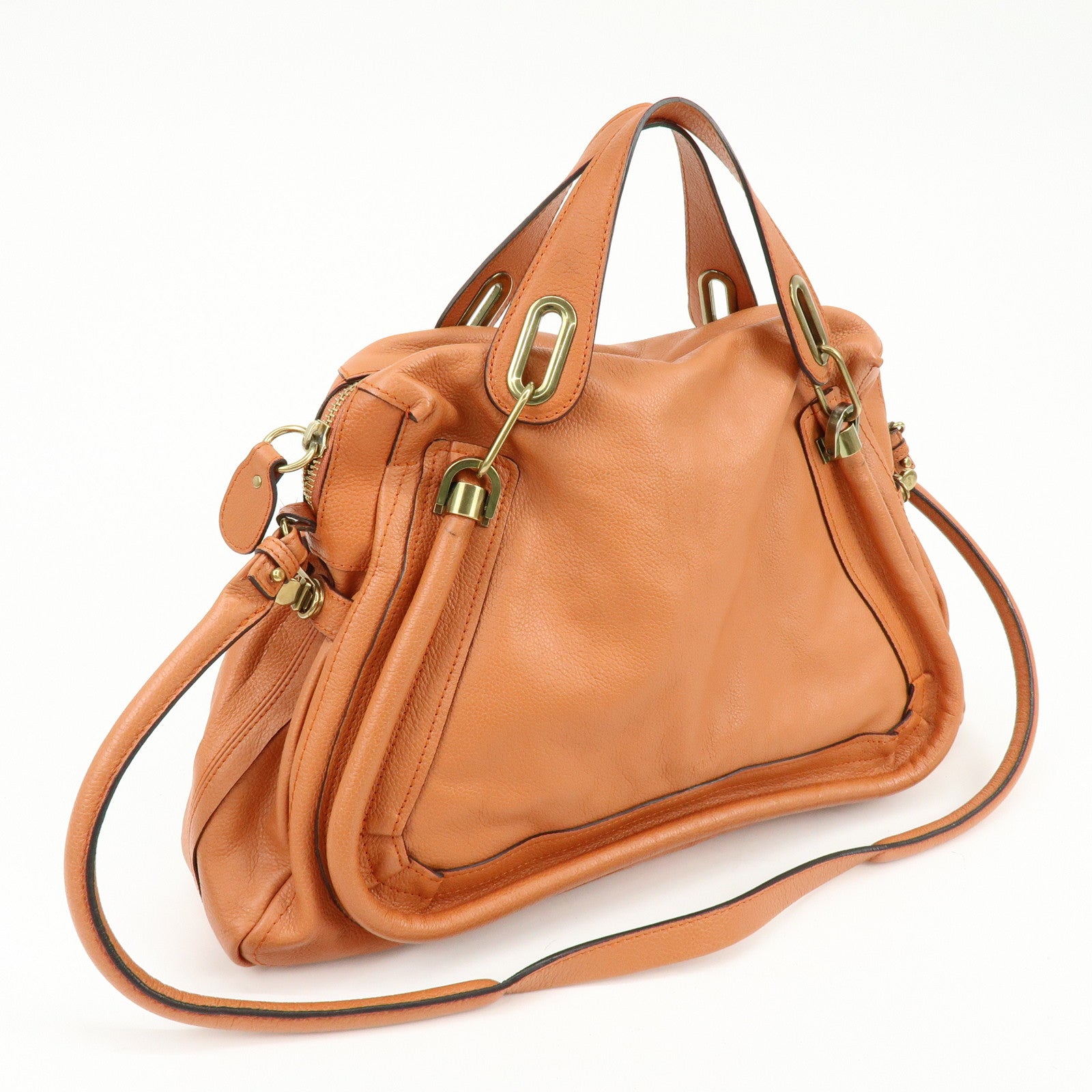 Chloe Paraty Leather 2Way Bag Shoulder Bag Hand Bag Orange